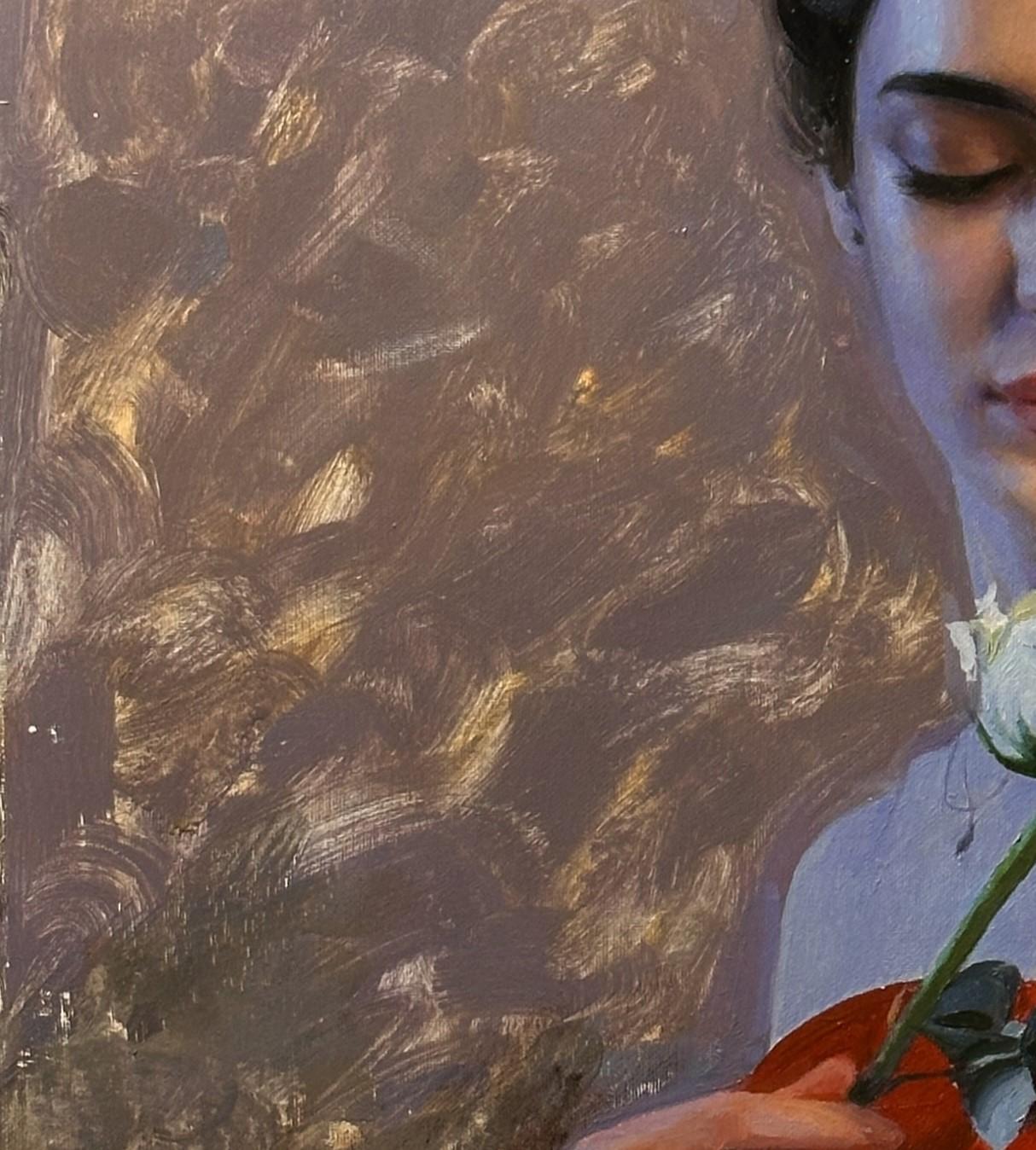 « Lady in Red » (2024) de Bunyod Suvonov, peinture à l'huile originale en vente 5
