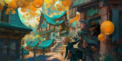 « Lantern Festival » (2022) par Dustin Panzino, Illustration Procreate sur métal