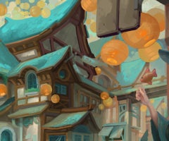 "Lantern Festival" (2022) By Dustin Panzino, Procreate Illustration on Metal