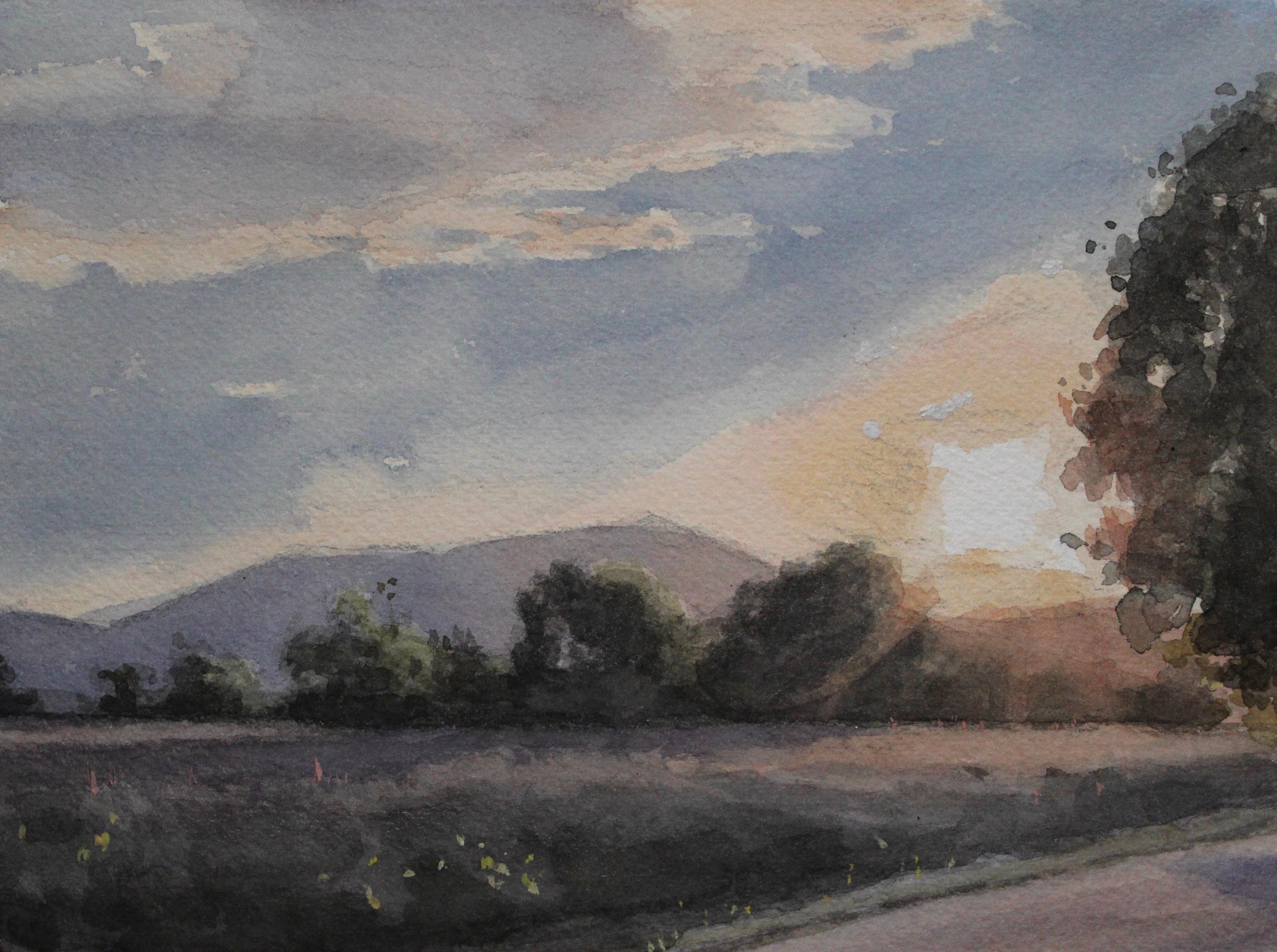 „Sommer und die sitzende Sonne“ (2024) von Mo Myra, Original-Aquarellgemälde