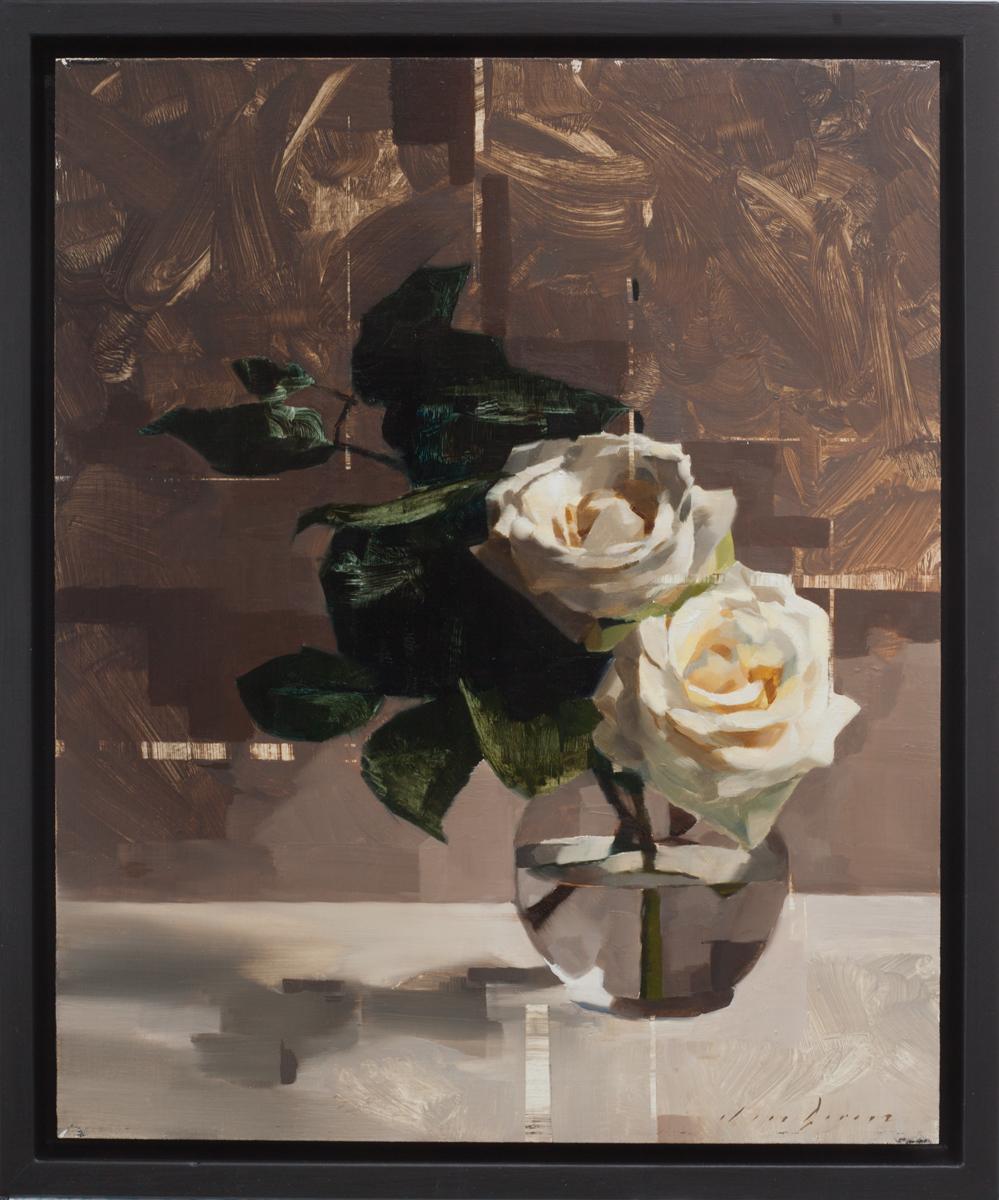 Roses and Shade, Oil painting - Painting by Jon Doran