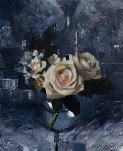 White Roses and Dark Blue, Oil painting