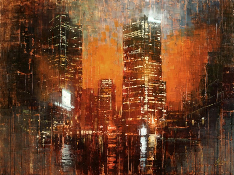 Christopher Clark Denver City Lights Iii Oil Painting At 1stdibs