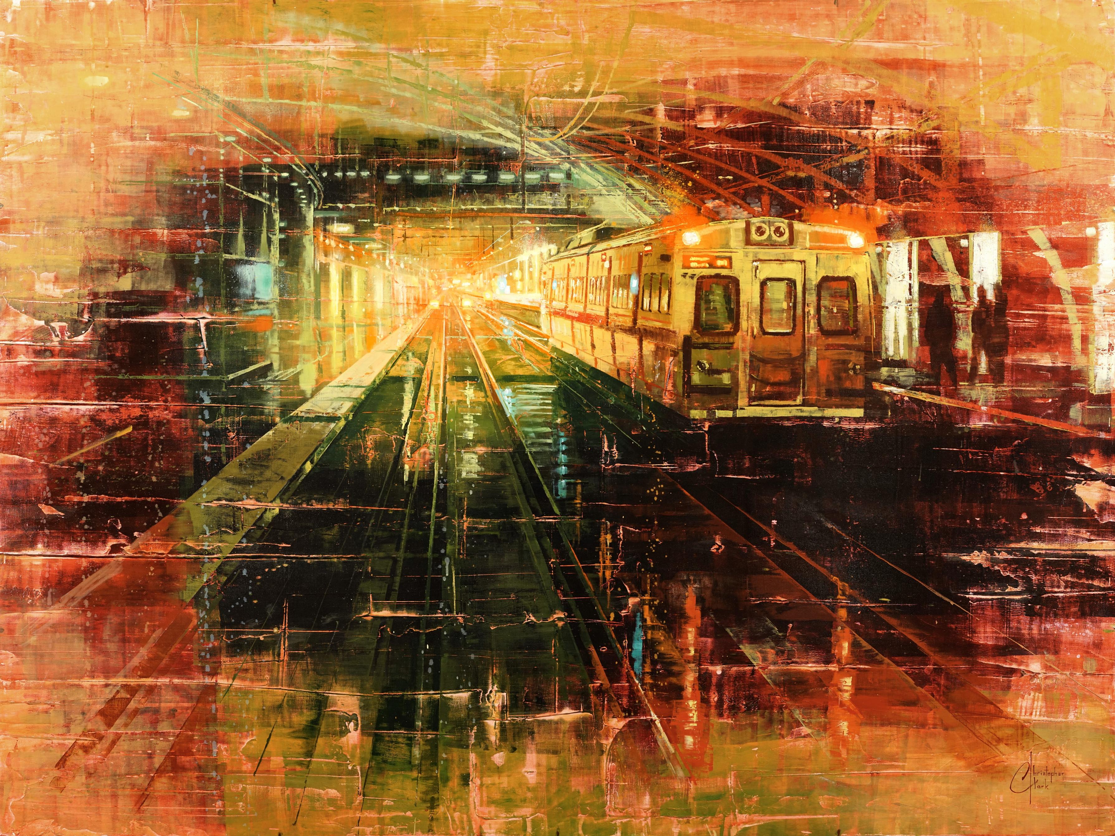 Christopher Clark Landscape Painting - Denver - Tracks of Union Station, Oil painting