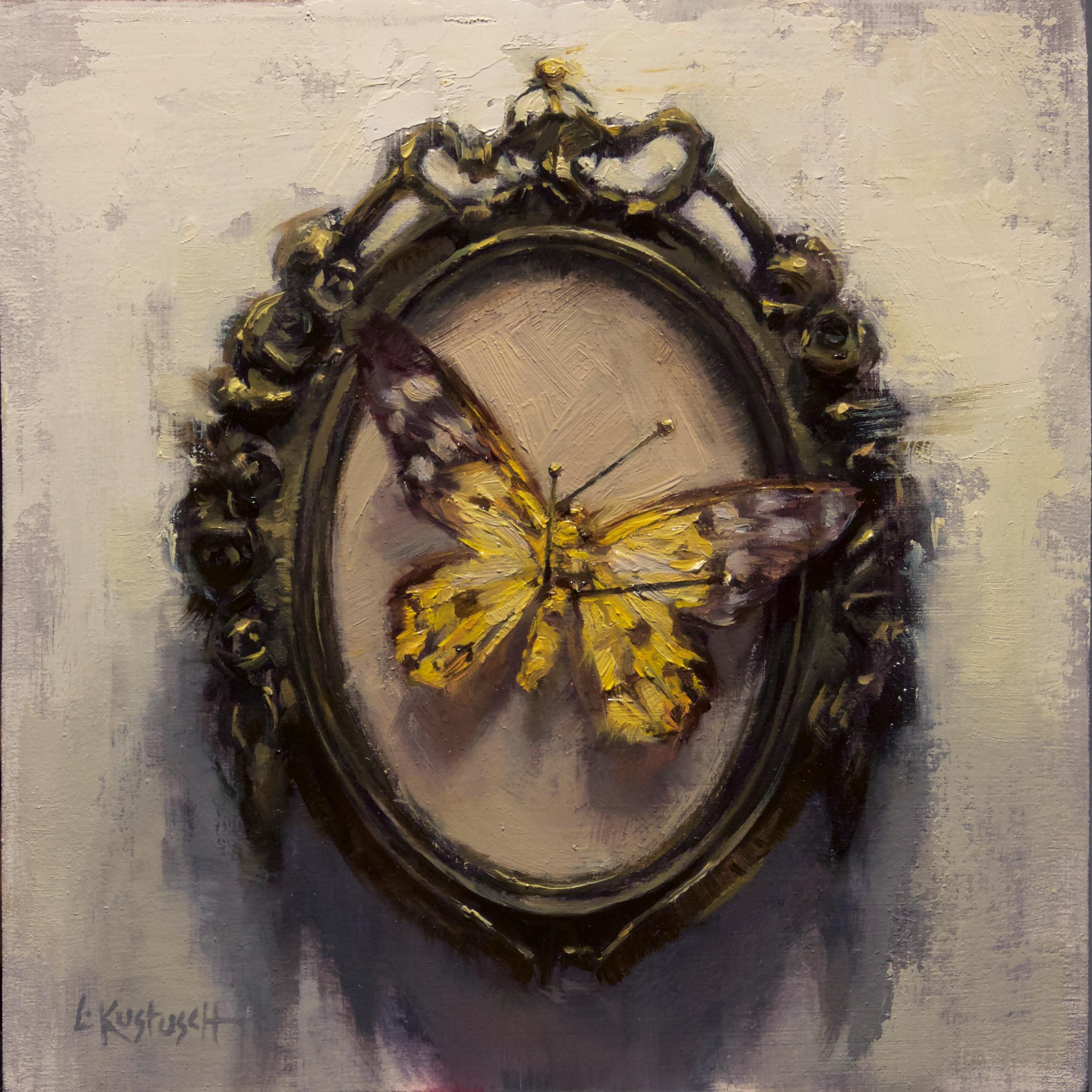 Lindsey Kustusch Animal Painting - The Yellow Day Flying Moth, Oil painting