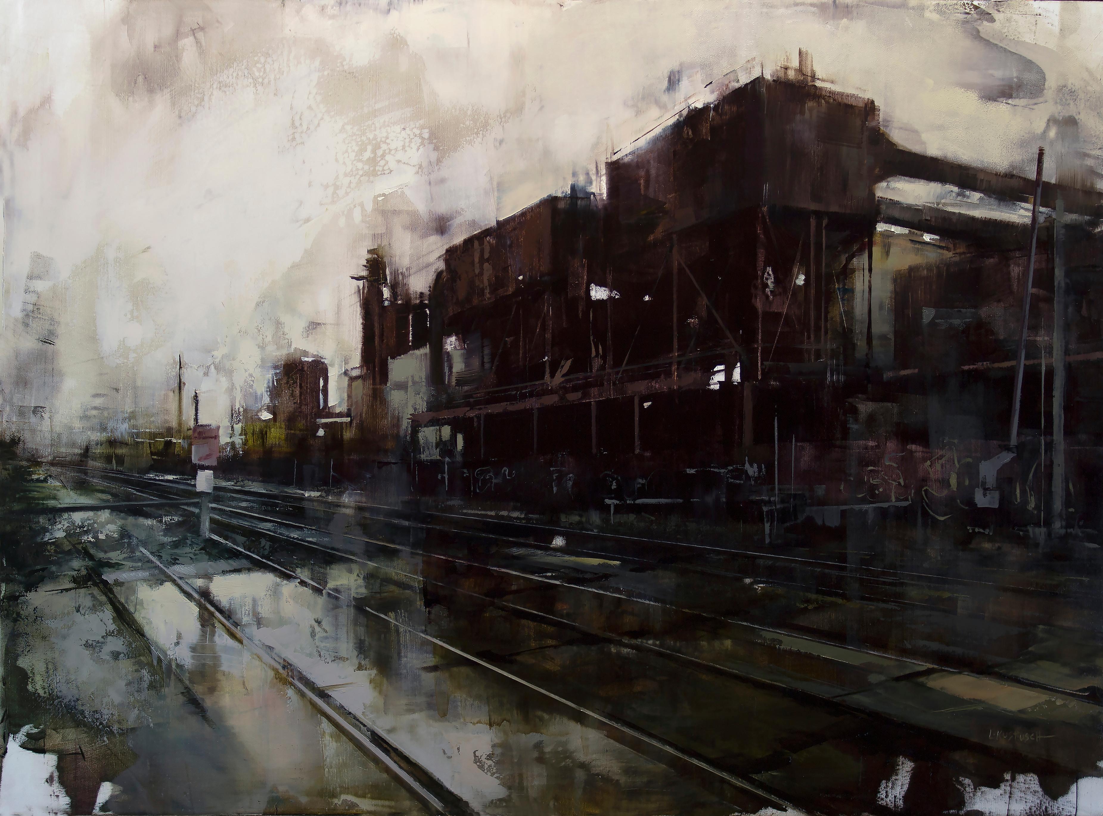 Lindsey Kustusch Landscape Painting - Engine, Oil painting