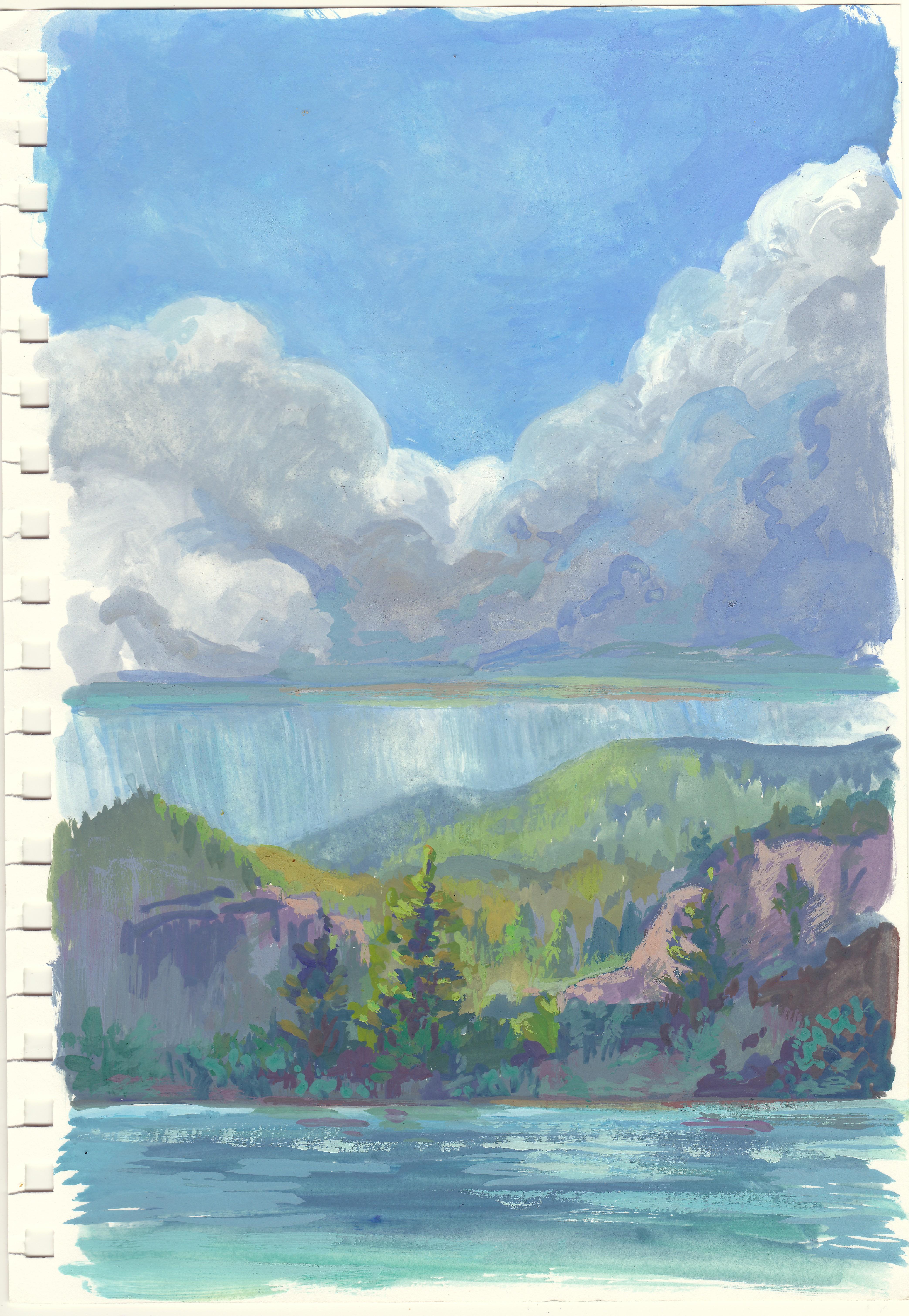 Landscape Painting Charis Carmichael Braun - ""Stude : Storm On The Lake", peinture à la gouache sur papier