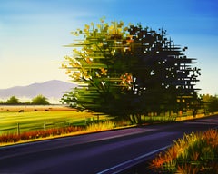 "Passeggiata mattutina" - Paesaggio dipinto a olio con un grande albero e una strada