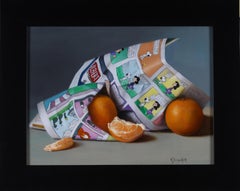 "Clementines and Comics, " Oil painting