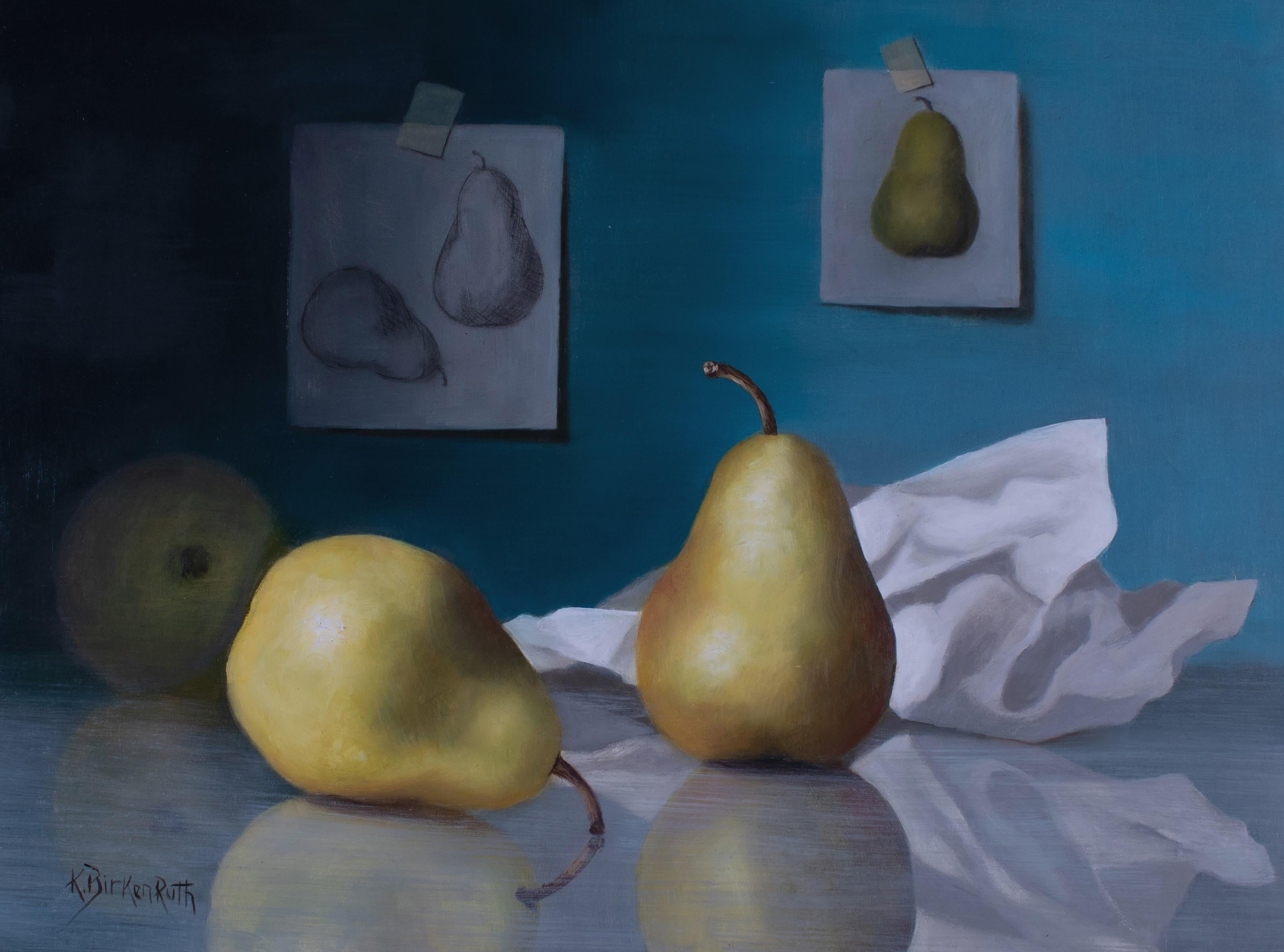 Kelly Birkenruth Still-Life Painting - "Posing Pears, " Oil painting