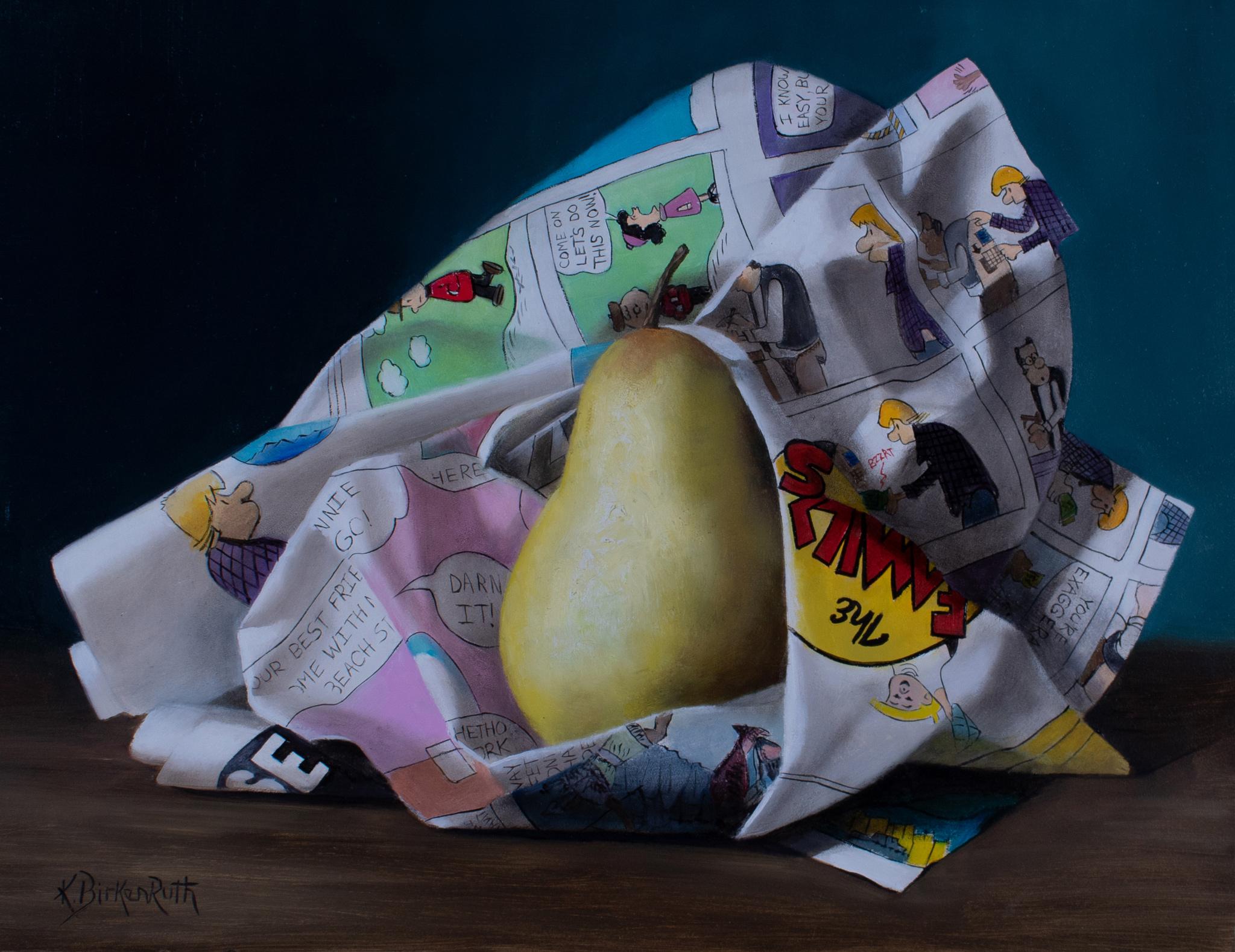 Kelly Birkenruth Still-Life Painting - "Covered in Comics, " Oil painting