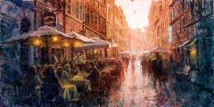 Used Outdoor Cafes in Rome, Italy, Oil painting
