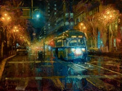 San Francisco Trolley at Night, Oil painting