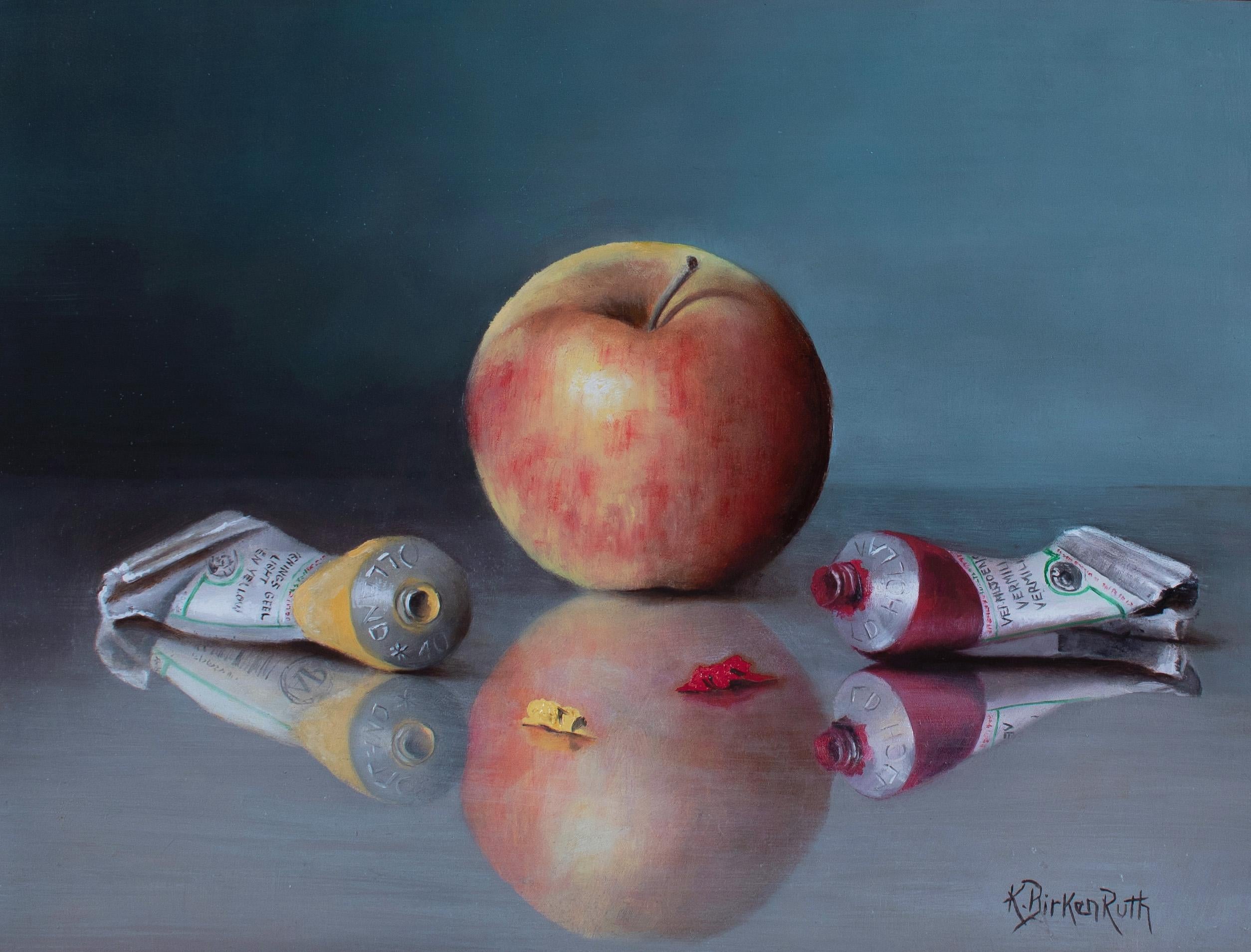 Kelly Birkenruth Still-Life Painting - "An Apple is Born, " Oil painting