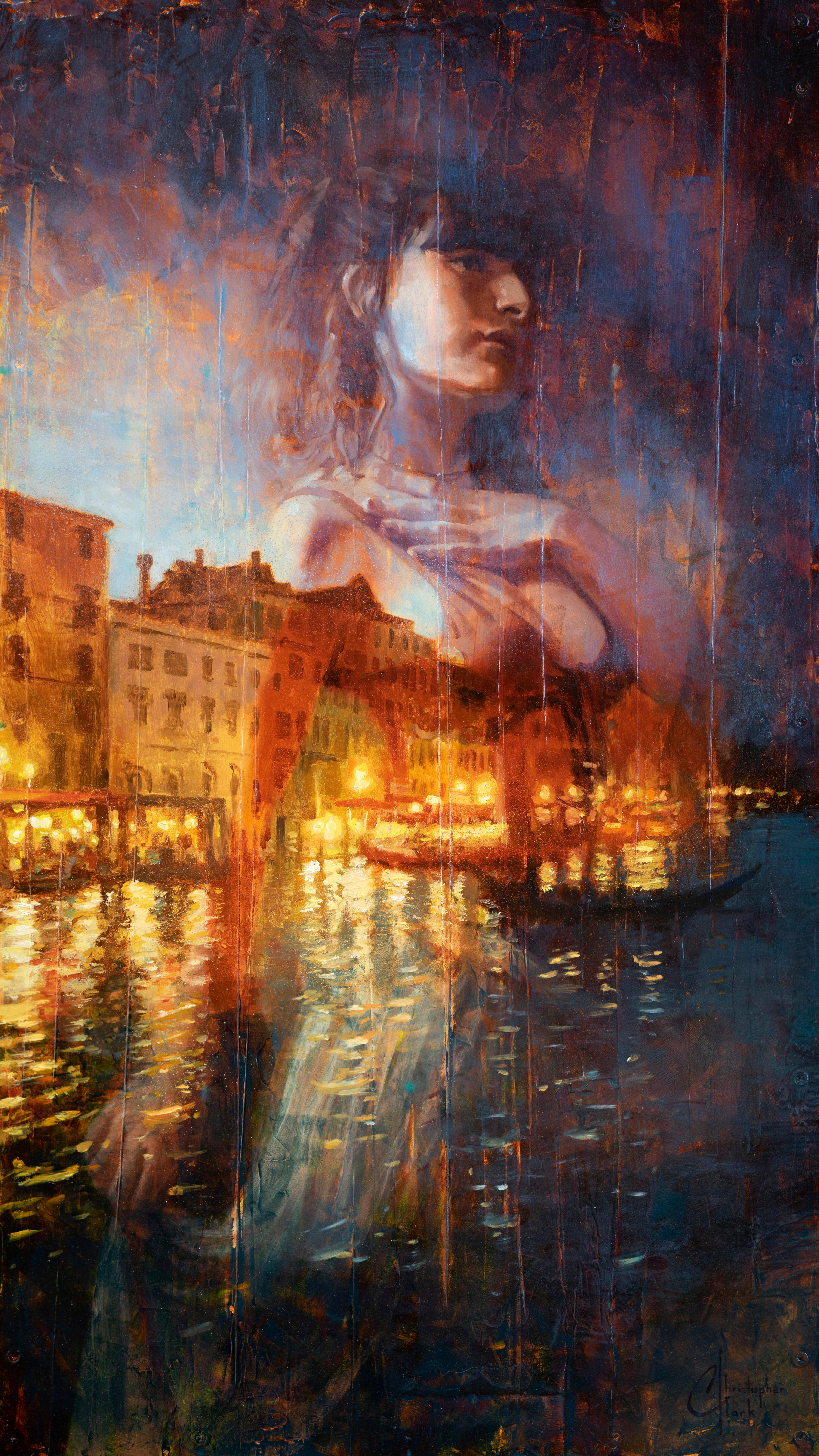 Portrait Painting di Christopher Clark - "Pittura ad olio "Sogno ad occhi aperti