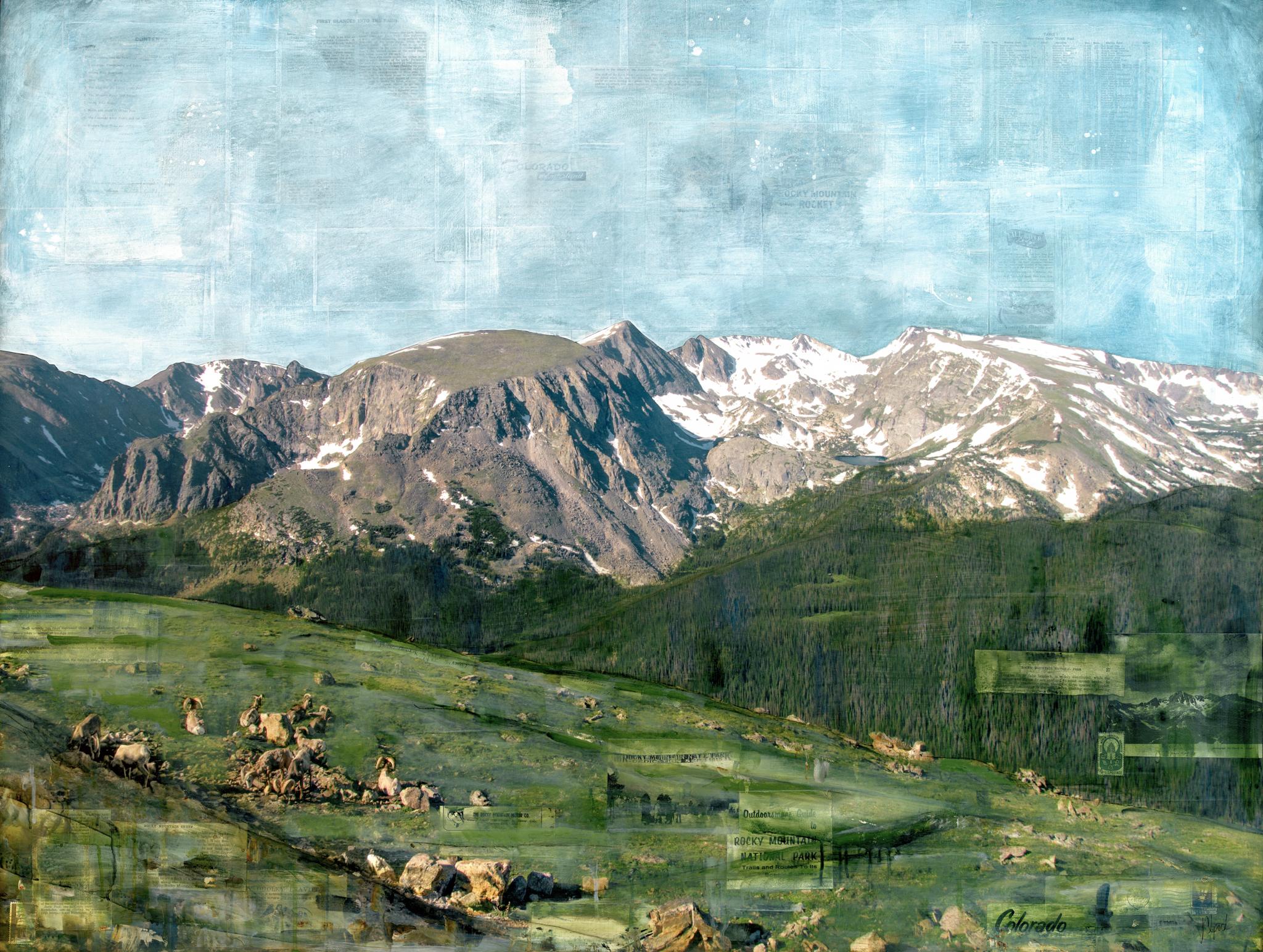 JC Spock Landscape Painting - "RMNP Bighorn & Big Views" Mixed Media Painting