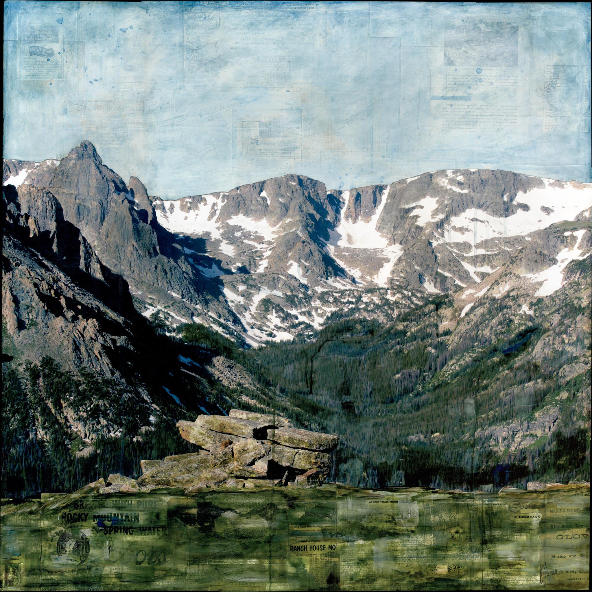JC Spock Landscape Painting - "RMNP Mountains and Marmot" Mixed Media Painting
