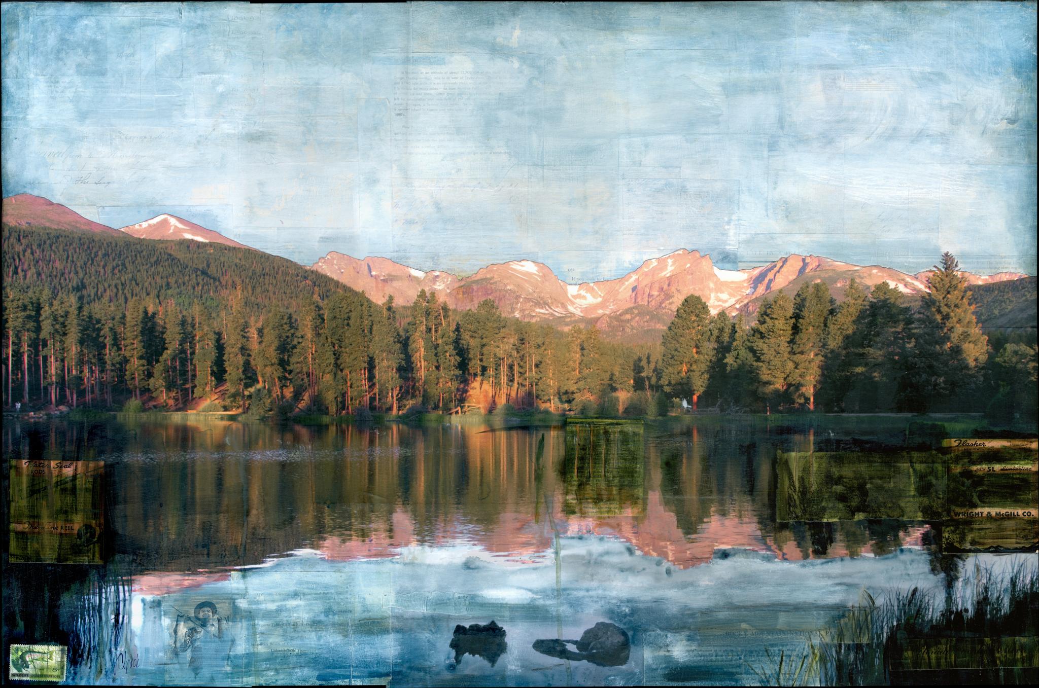 JC Spock Figurative Painting - "RMNP Sprague Lake" Mixed Media Painting