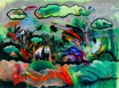 "Panda in the Clouds" Oil Painting