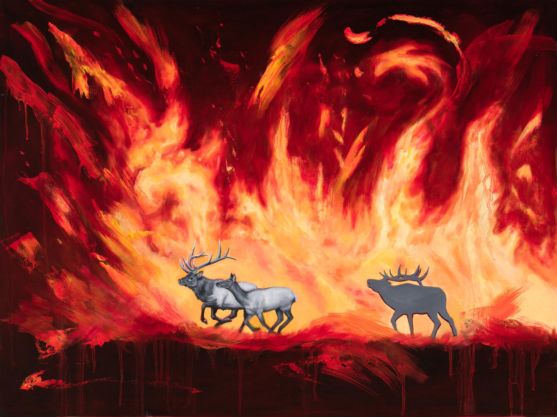 Robin Hextrum Animal Painting - "Out of the Flames" Oil Painting