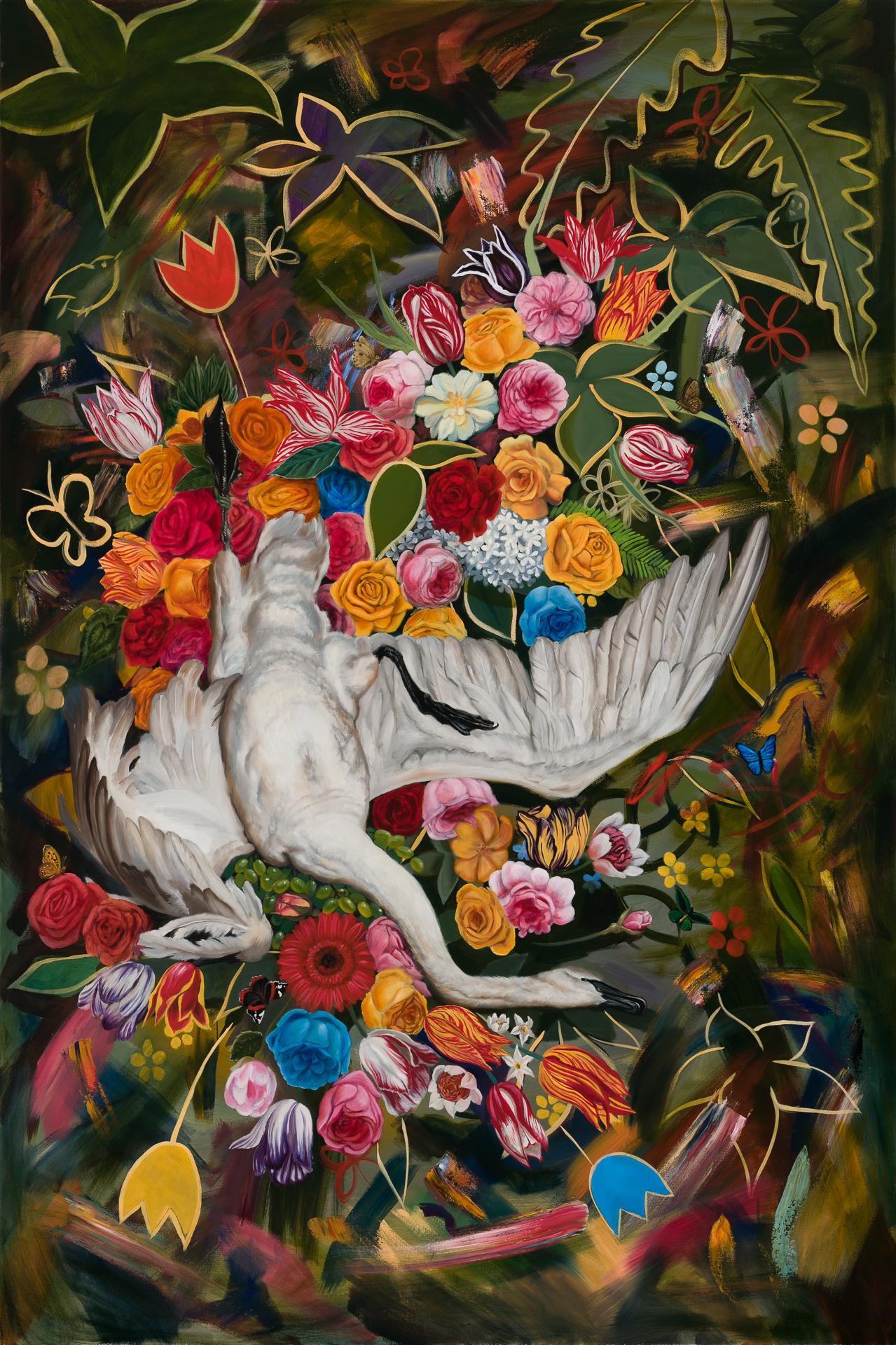 Robin Hextrum Animal Painting - "Fallen Swan" Oil Painting