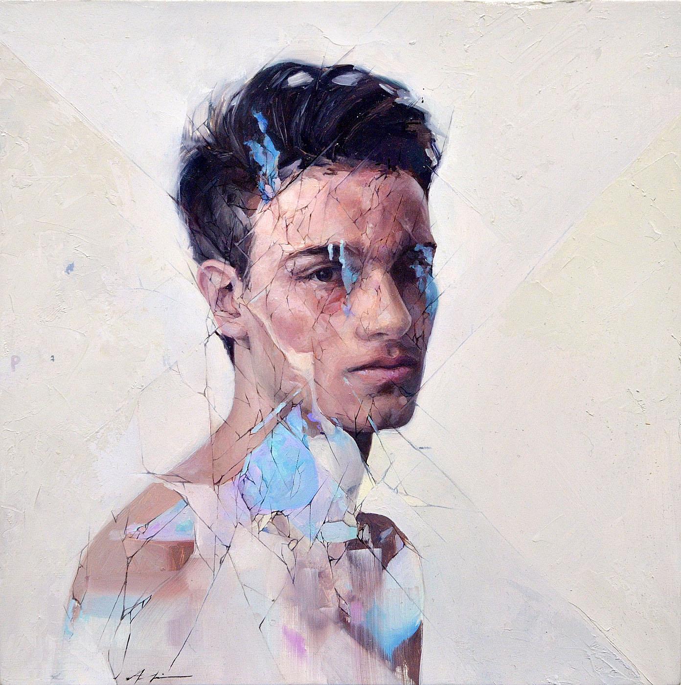 Aiden Kringen Figurative Painting - "Glass" Mixed Media Painting