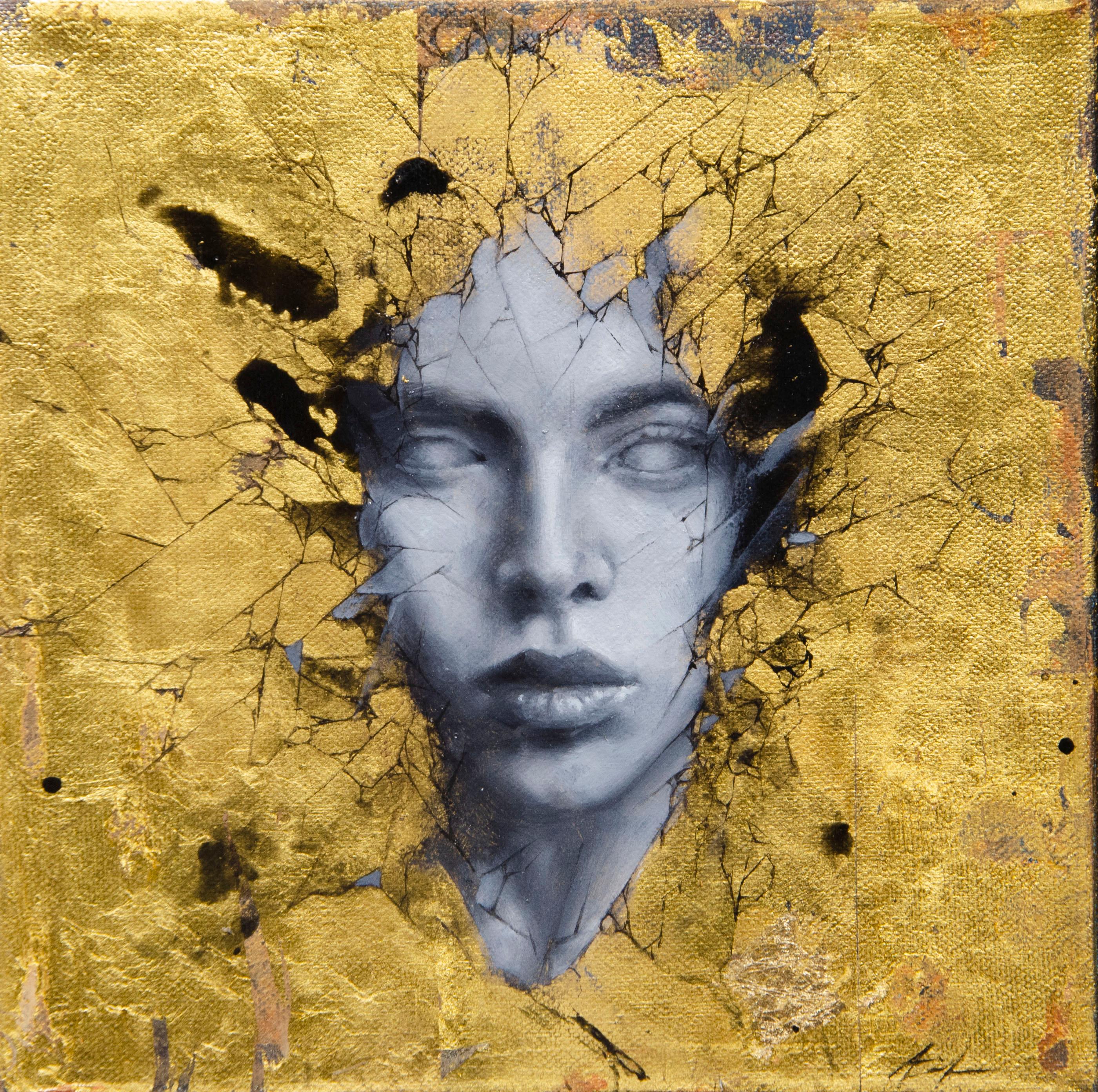Aiden Kringen Portrait Painting - "Gilded" Mixed Media Painting