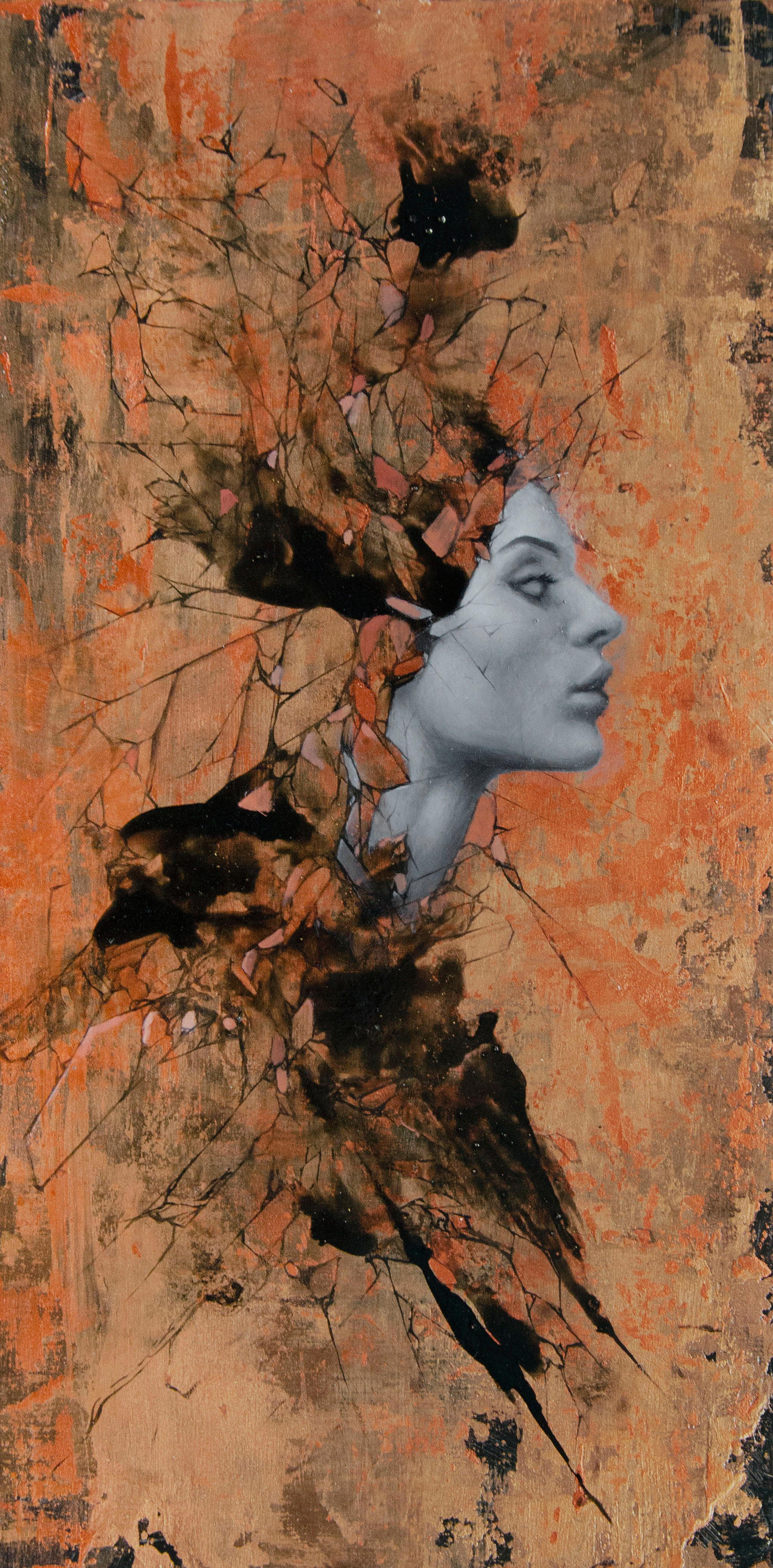 Aiden Kringen Figurative Painting - "Copper" Mixed Media Painting