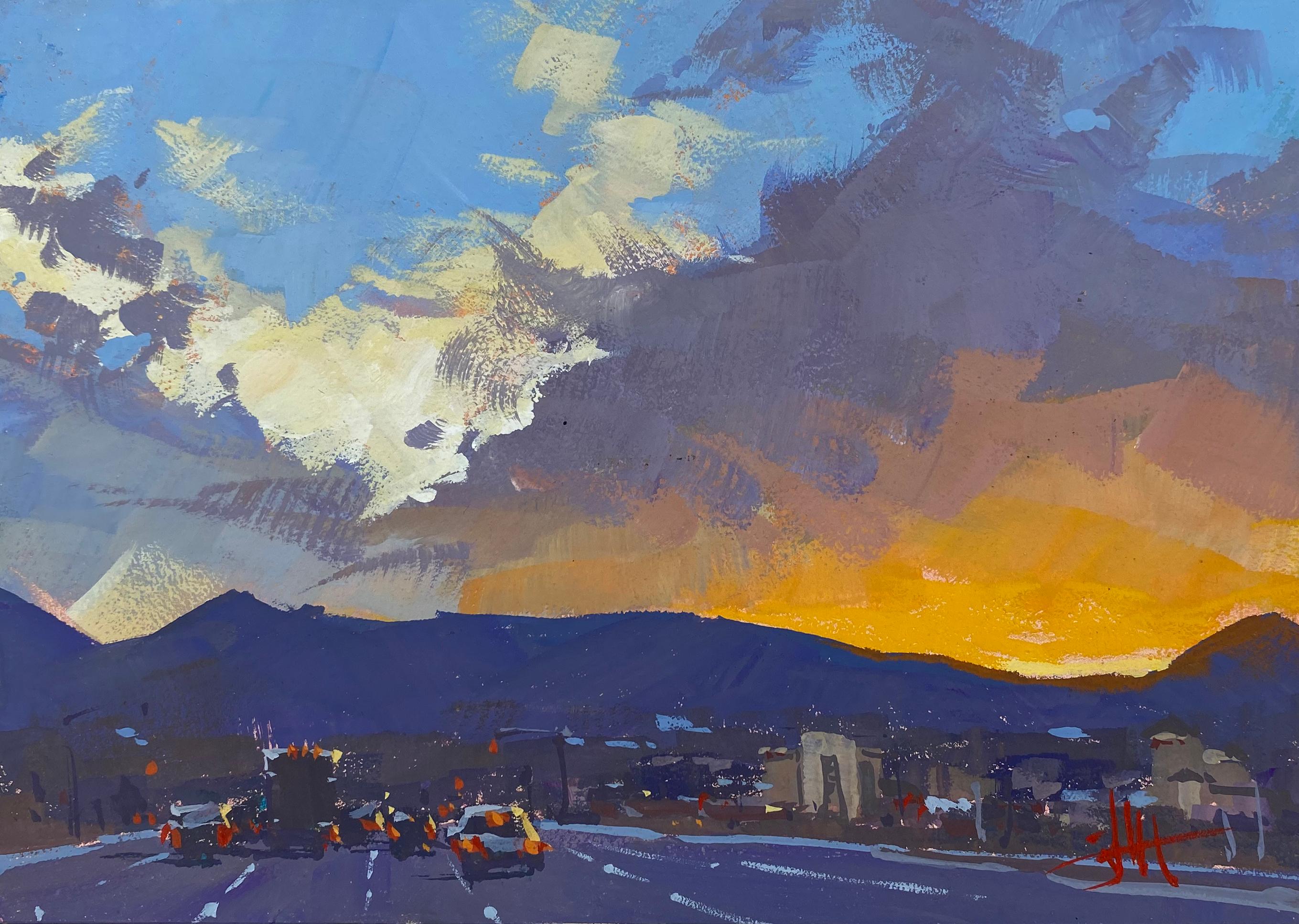 Judd Mercer Figurative Painting - "Sunset Drive" Gouache Painting