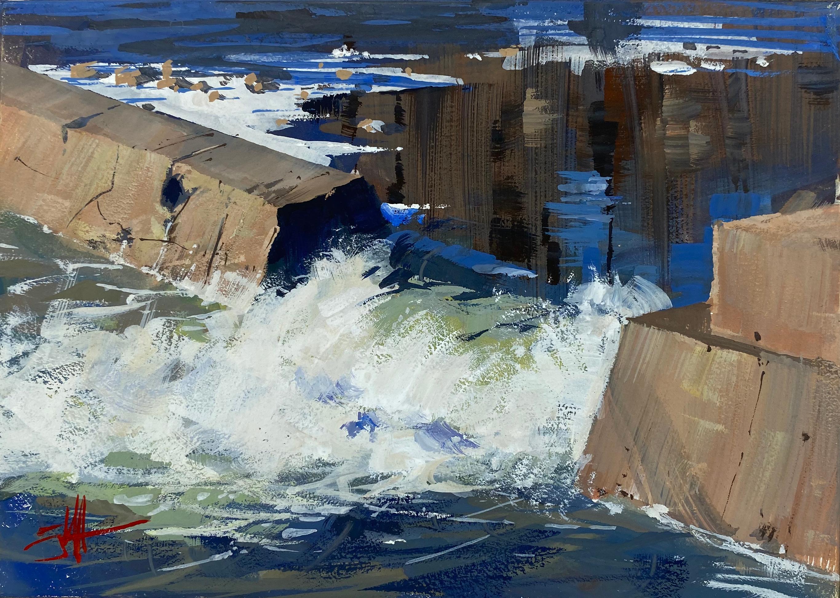 Judd Mercer Landscape Painting - "Spillway" Gouache Painting