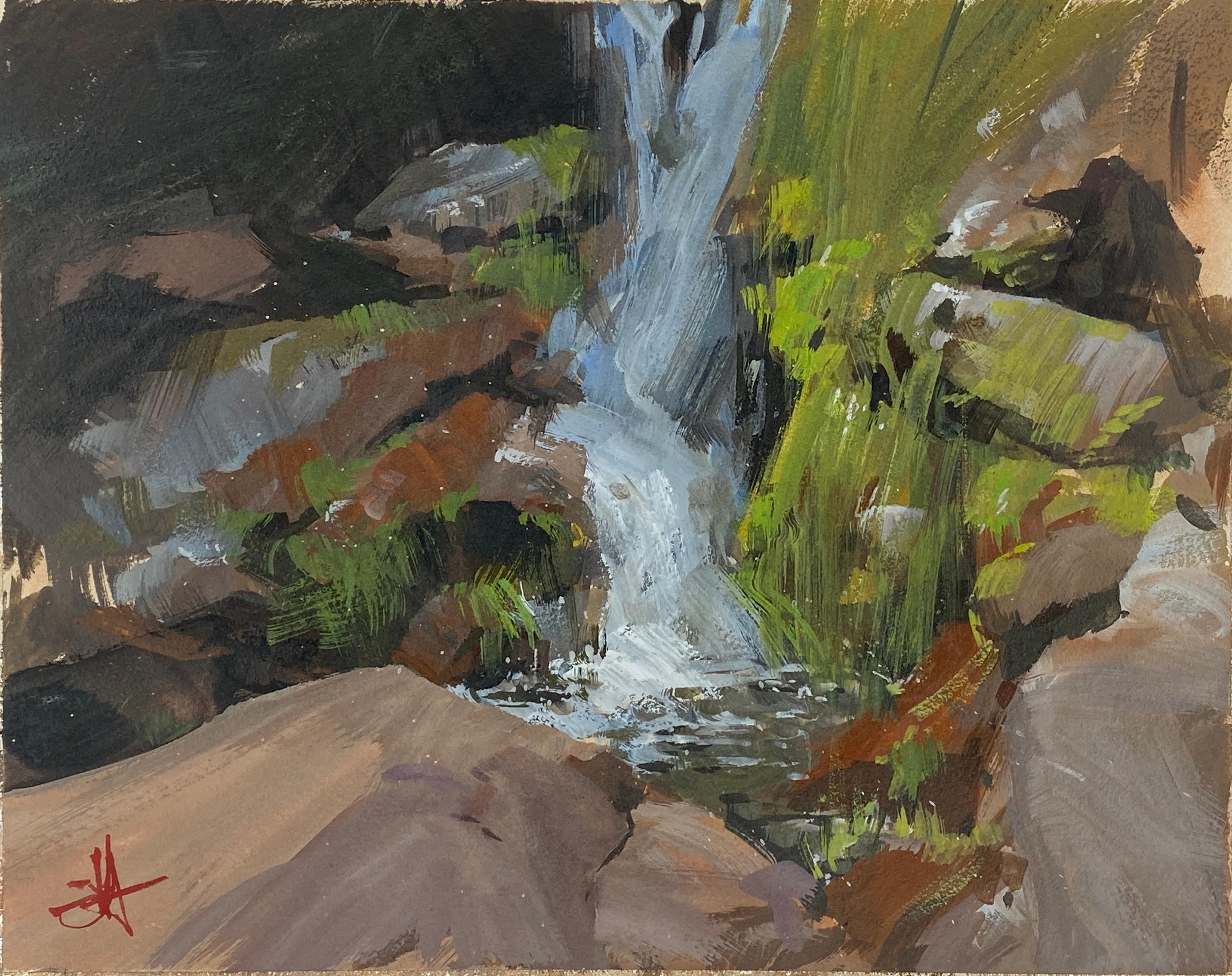 Judd Mercer Figurative Painting - "Hidden Falls" Gouache Painting