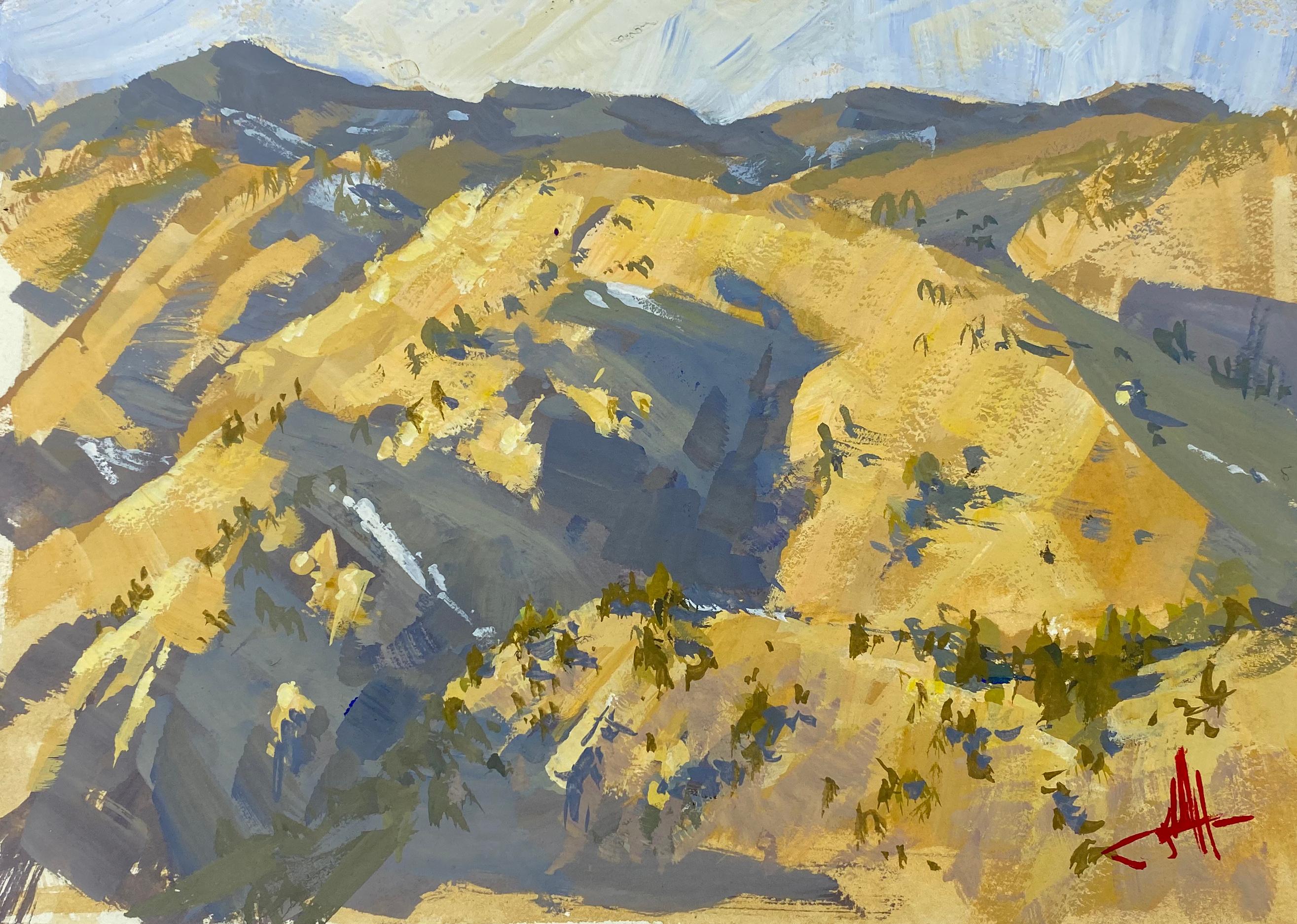 Judd Mercer Landscape Painting - "Golden Lookout" Gouache Painting