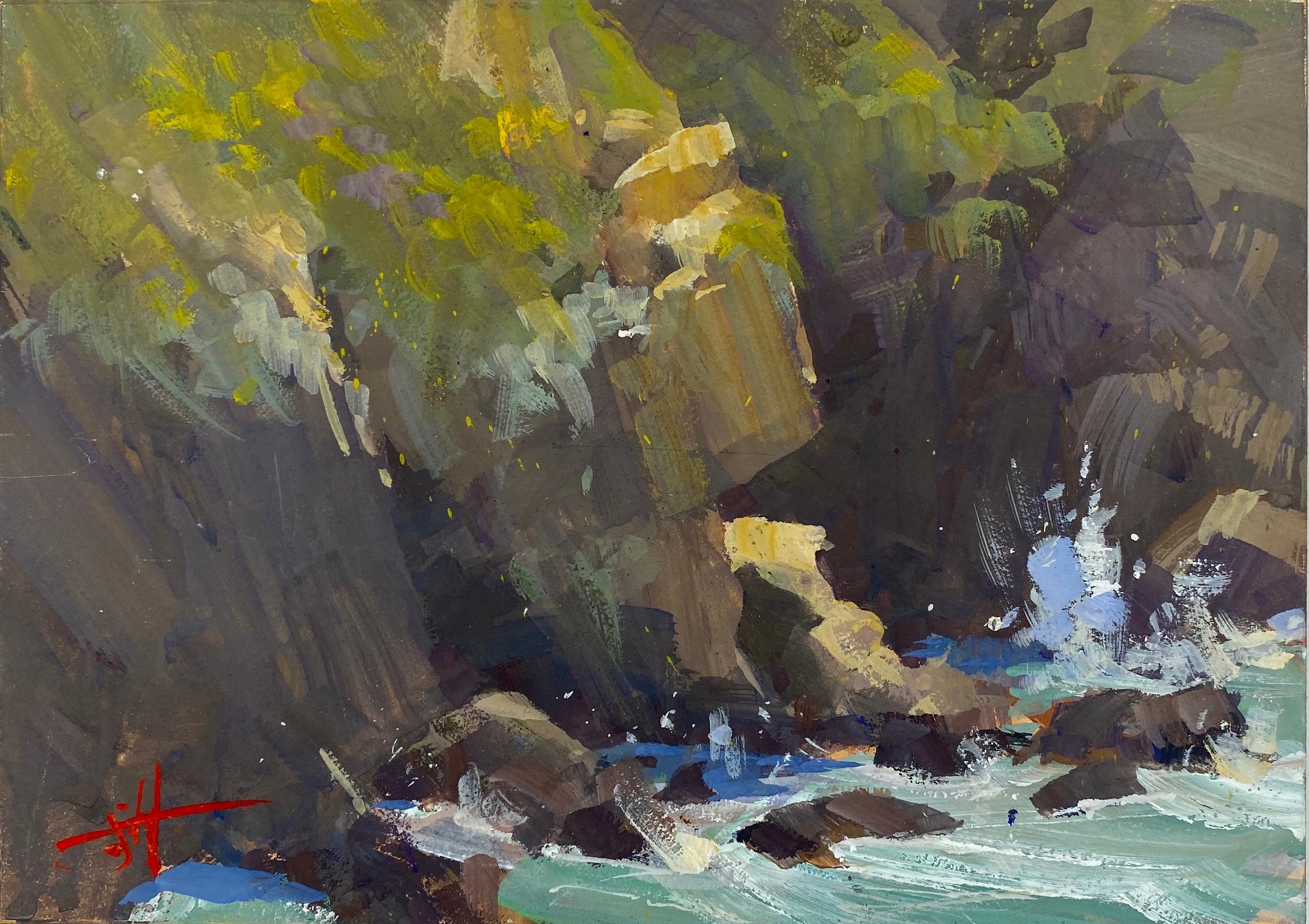 Judd Mercer Landscape Painting - "Cliff Dwelling" Gouache Painting