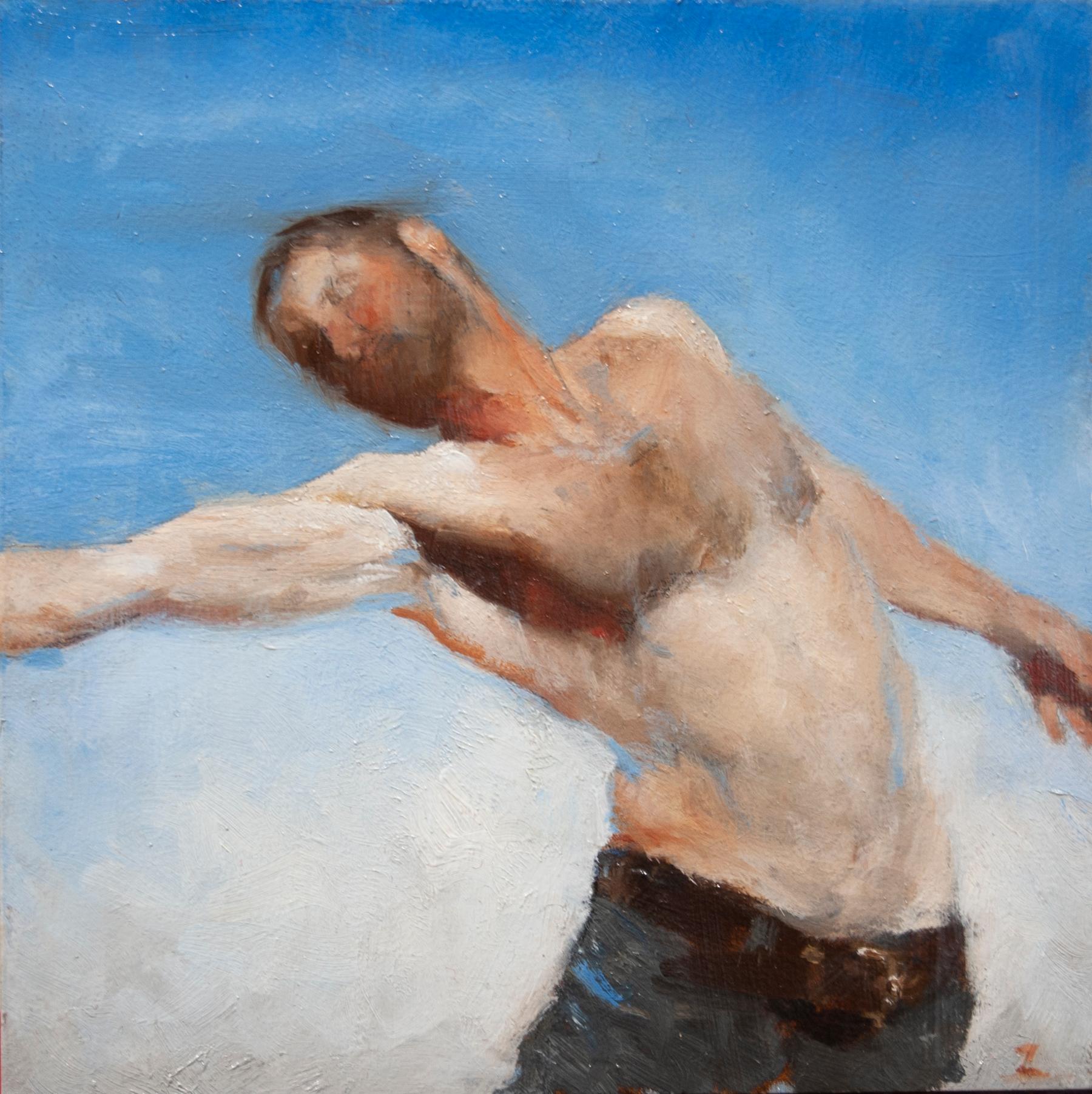 Zack Zdrale Figurative Painting - "Help 2" Oil Painting