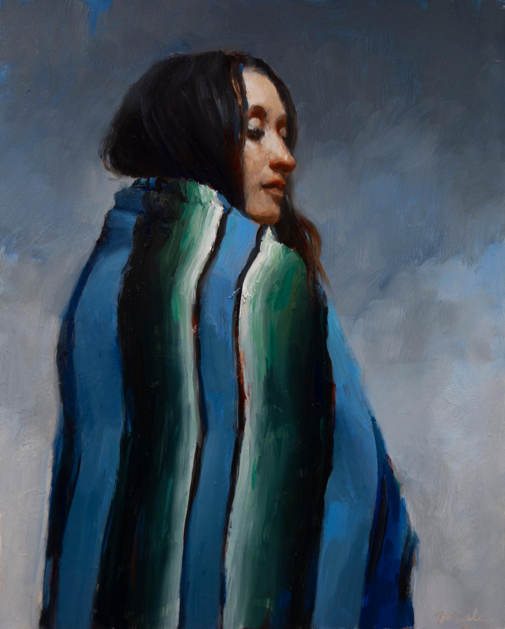 Zack Zdrale Portrait Painting - "Blanket II" Oil Painting