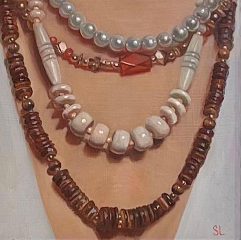 Shana Levenson Figurative Painting - "Wood Beads" Oil Painting