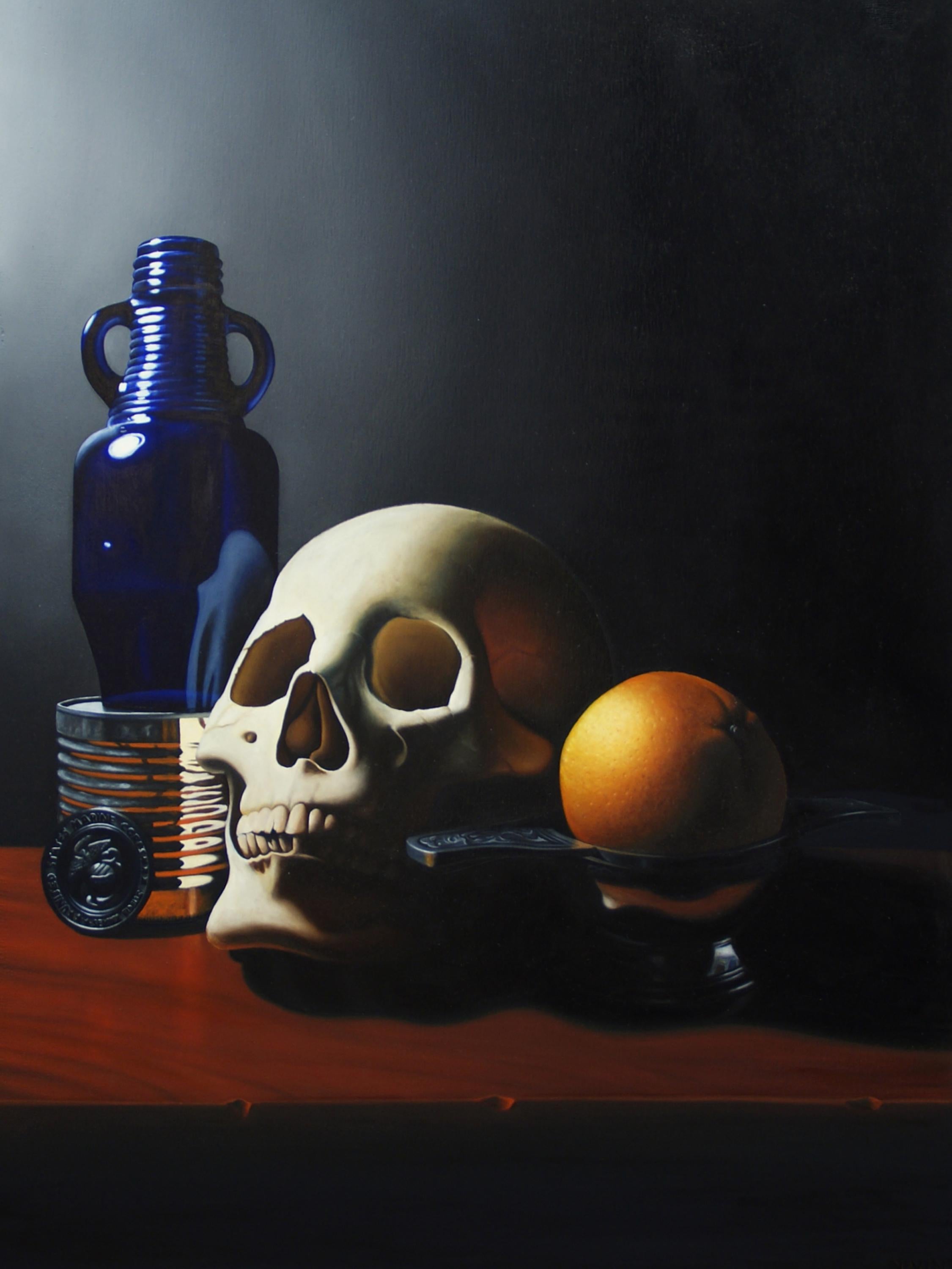 "Vanitas con moneda del Cuerpo de Marines" Pintura al óleo
