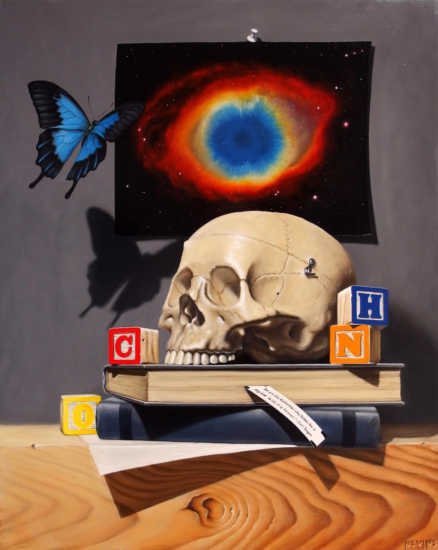 Patrick Nevins Still-Life Painting – ""Quoting Sagan" Ölgemälde