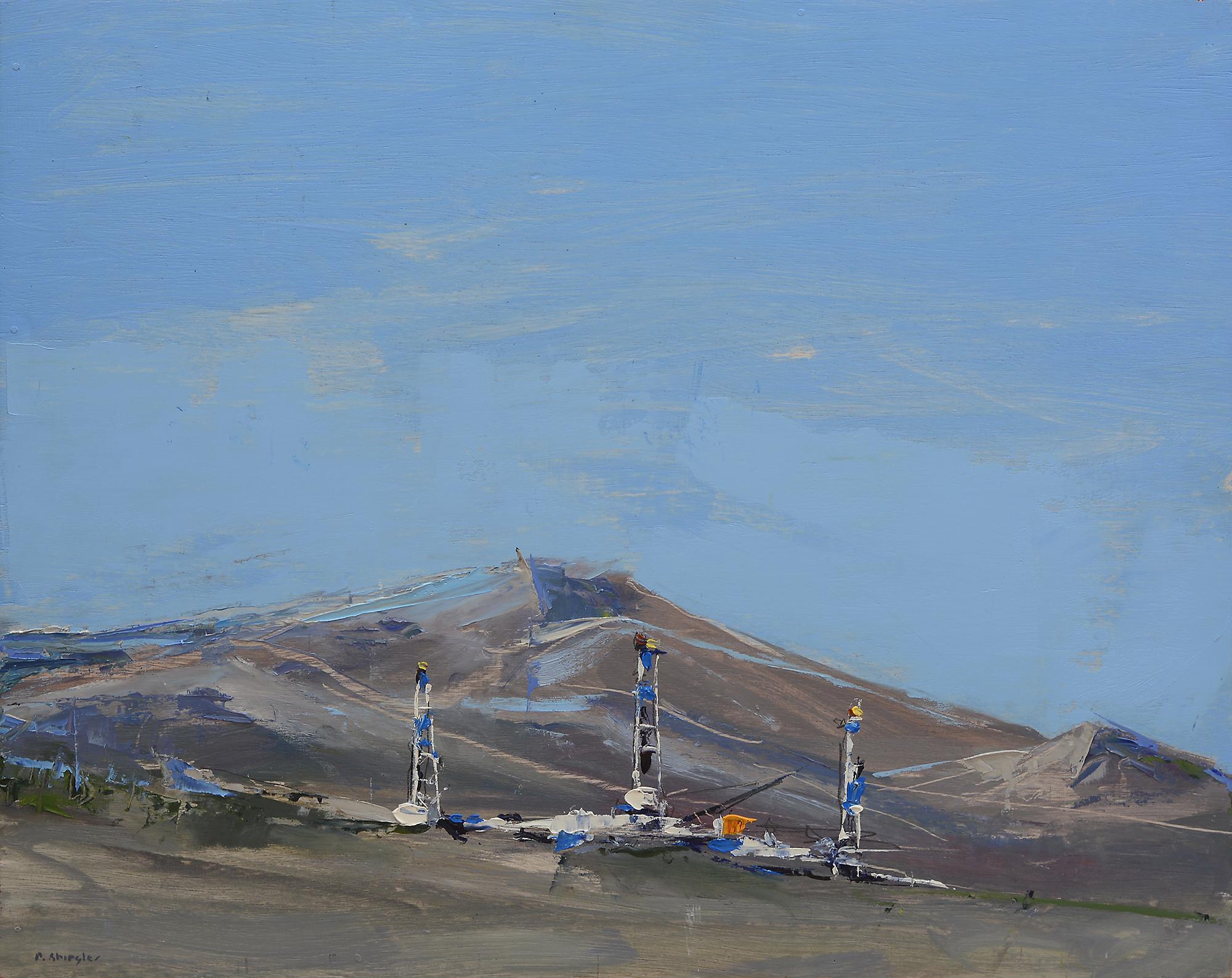 David Shingler Figurative Painting - "Oil Rigs" Oil Painting