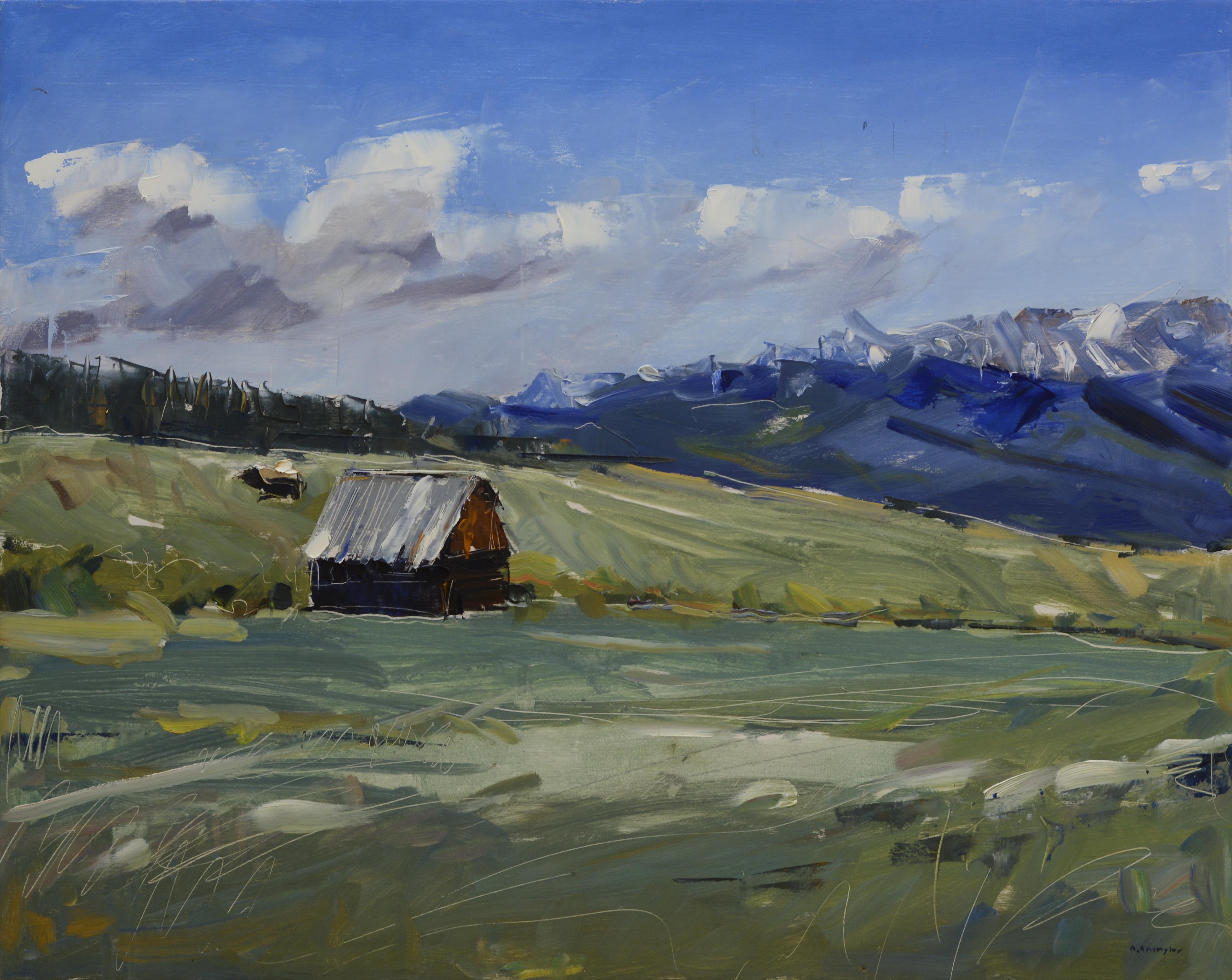 David Shingler Landscape Painting - "Mountain Cabin" Oil Painting