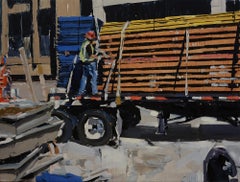 Peinture à l'huile « Man on Truck » (homme sur camion)