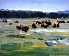 "Bison Herd" Oil Painting