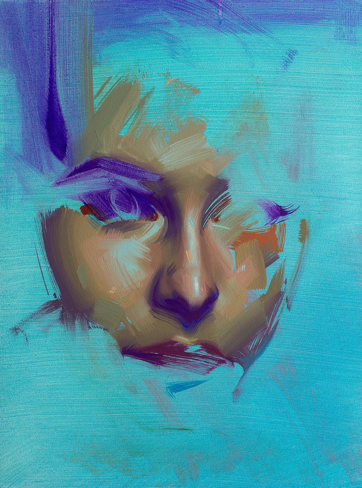 Rob Rey  Figurative Painting - "Aqua Study, Wonder" Oil Painting