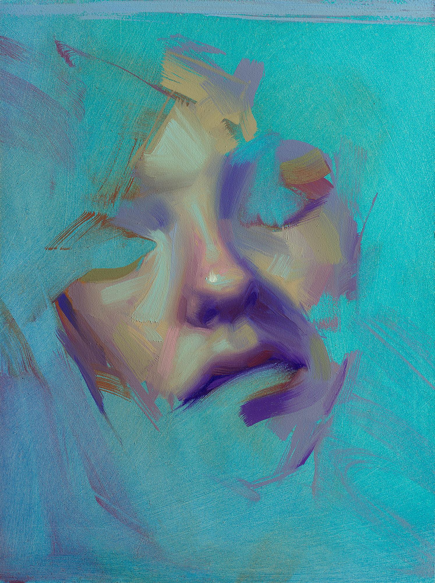 Rob Rey  Portrait Painting - "Aqua Study, Awe" Oil Painting