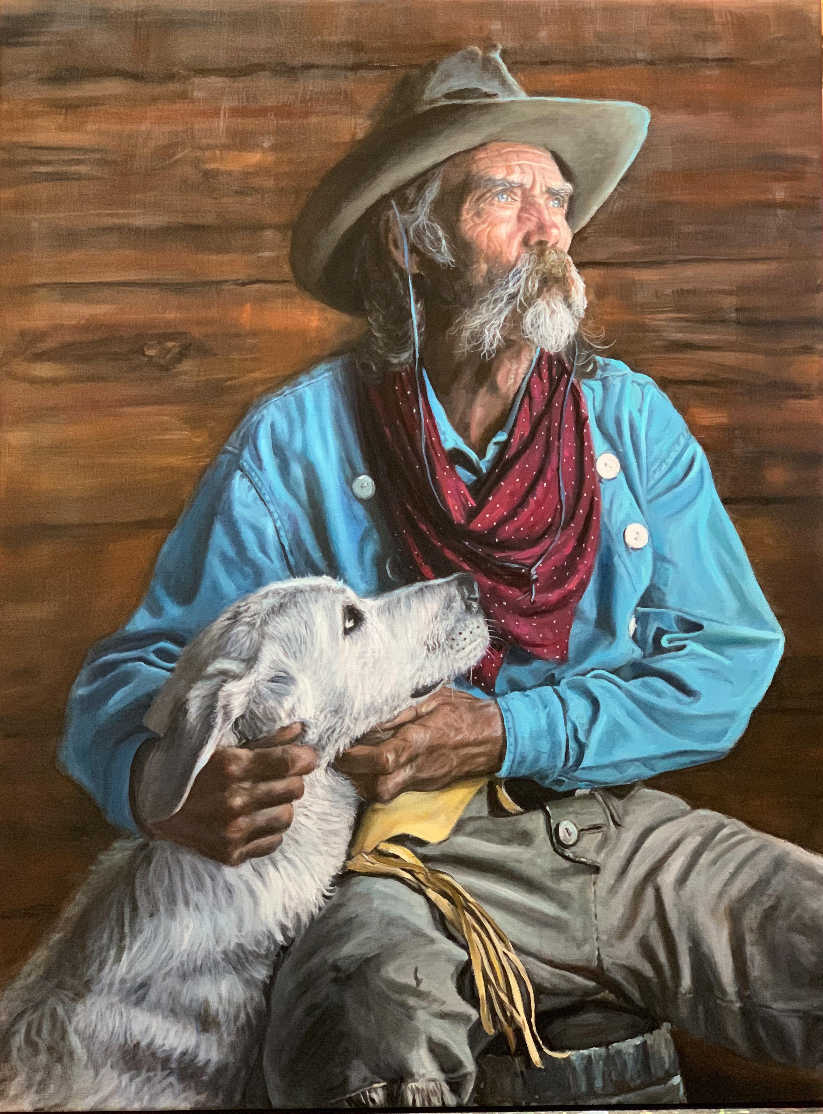 Judith Dickinson Figurative Painting - "Cowboy's Best Friend" Oil painting
