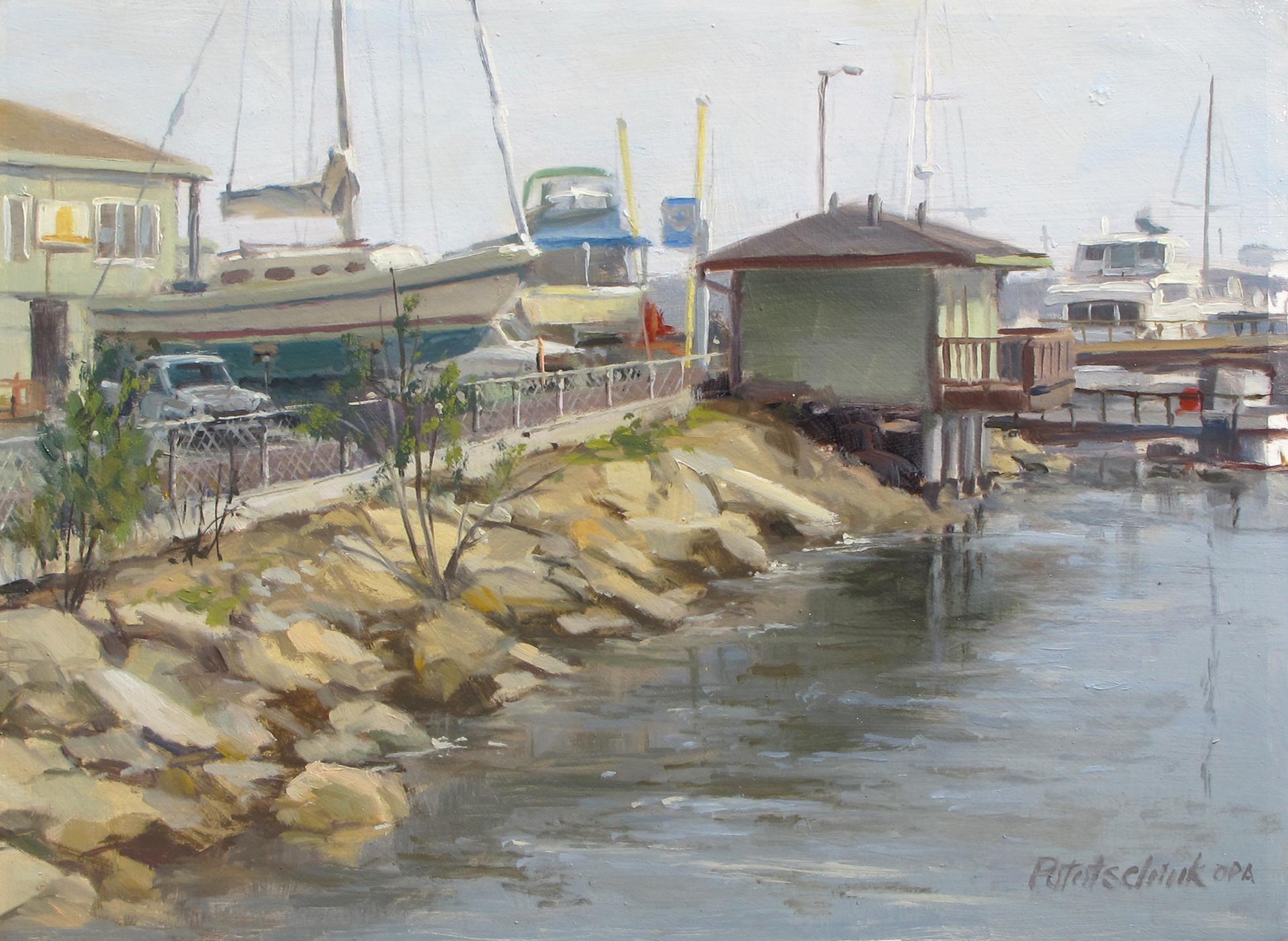 John Pototschnik Landscape Painting - "On the Dock of the Bay", Oil painting