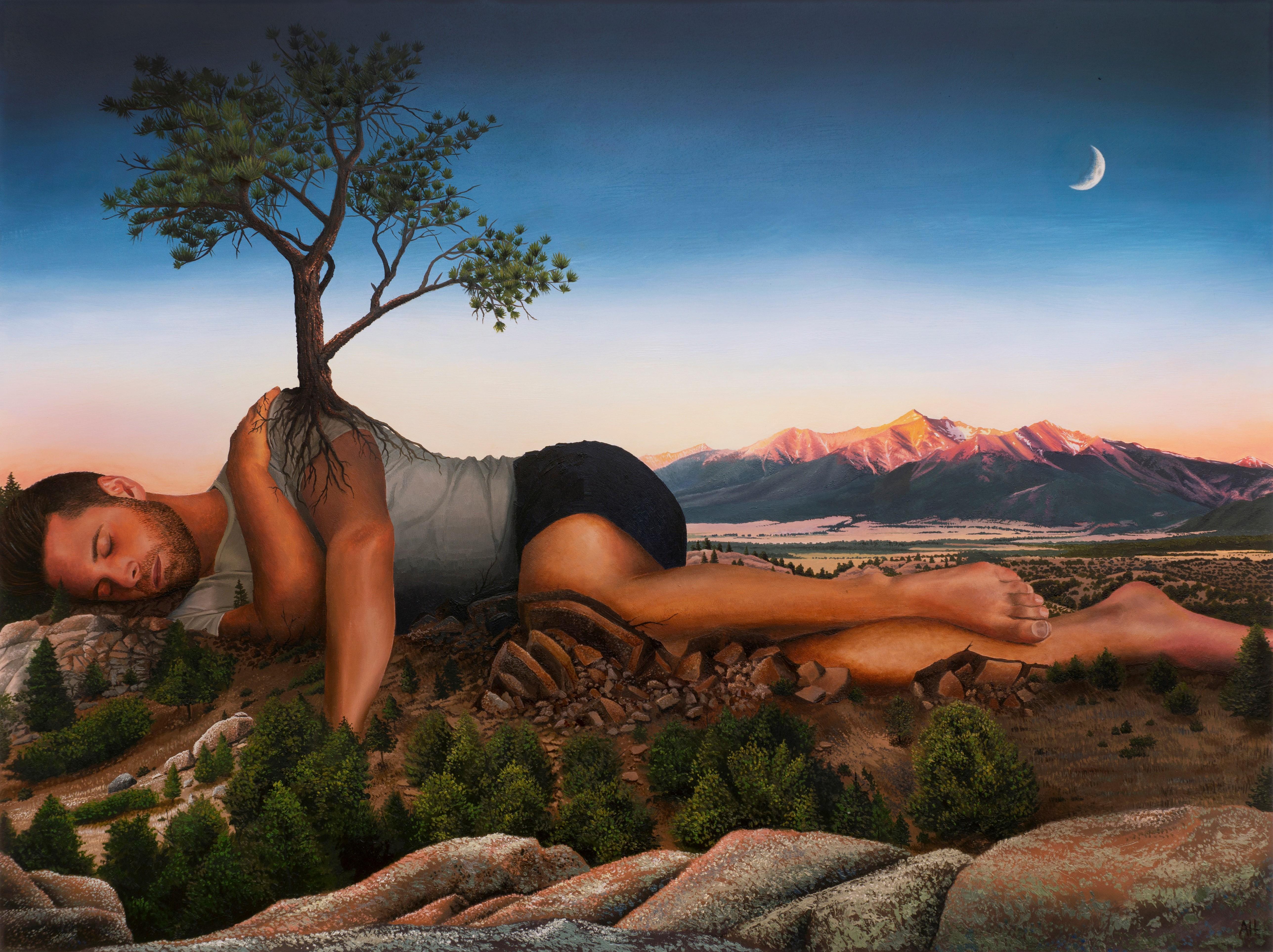 Austin Howlett Landscape Painting - "The Lost Traveler" Oil painting