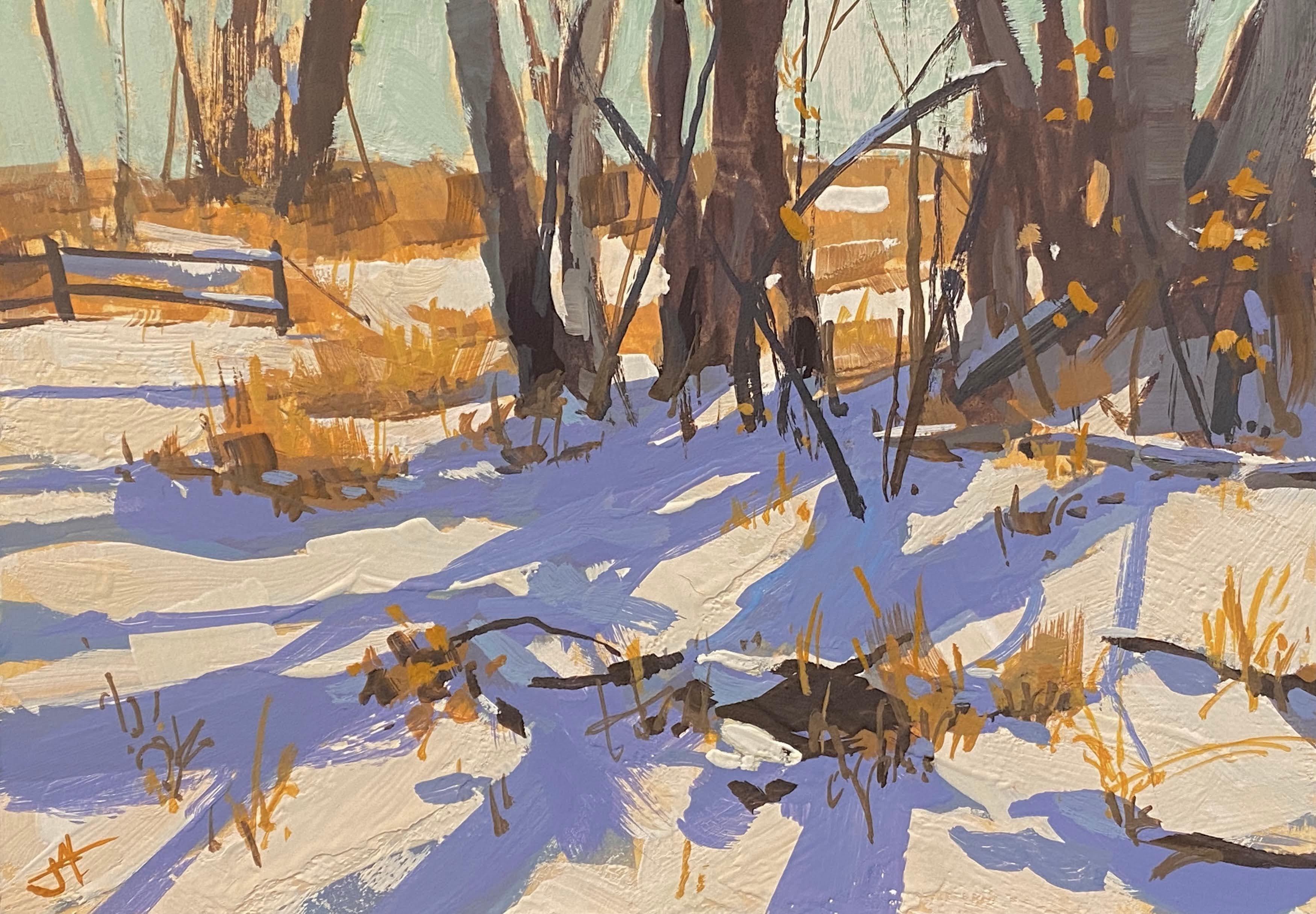 Judd Mercer Figurative Painting - "Snow Shadows, " Gouache Painting