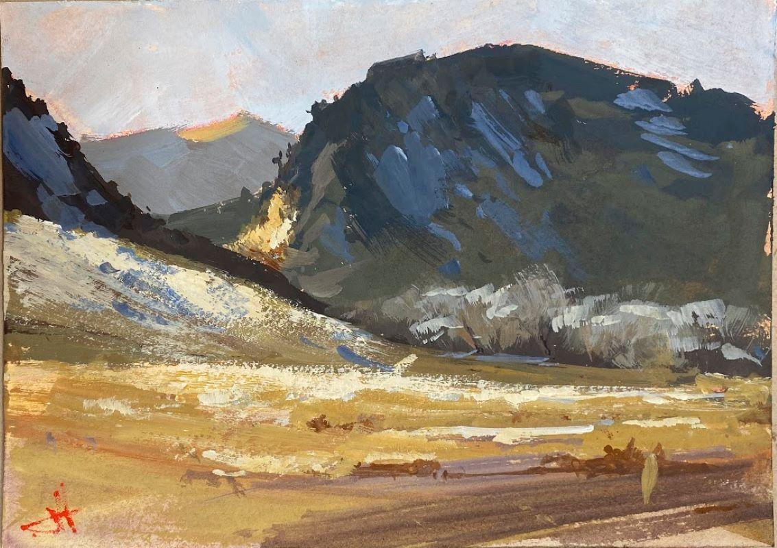 Landscape Painting di Judd Mercer - "Colline in ombra", Pittura a guazzo