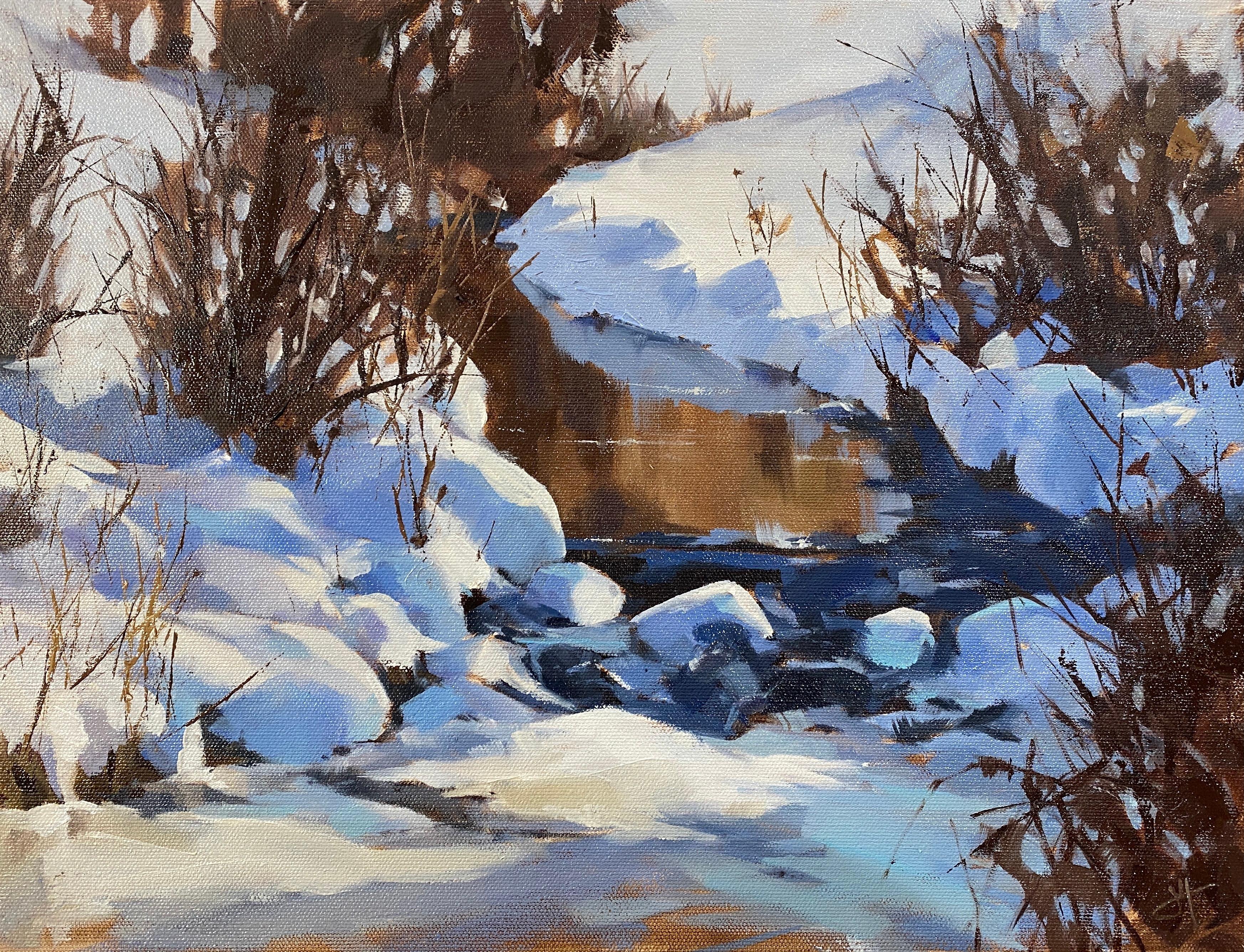 Judd Mercer Figurative Painting - "Cold Stream, " Oil painting